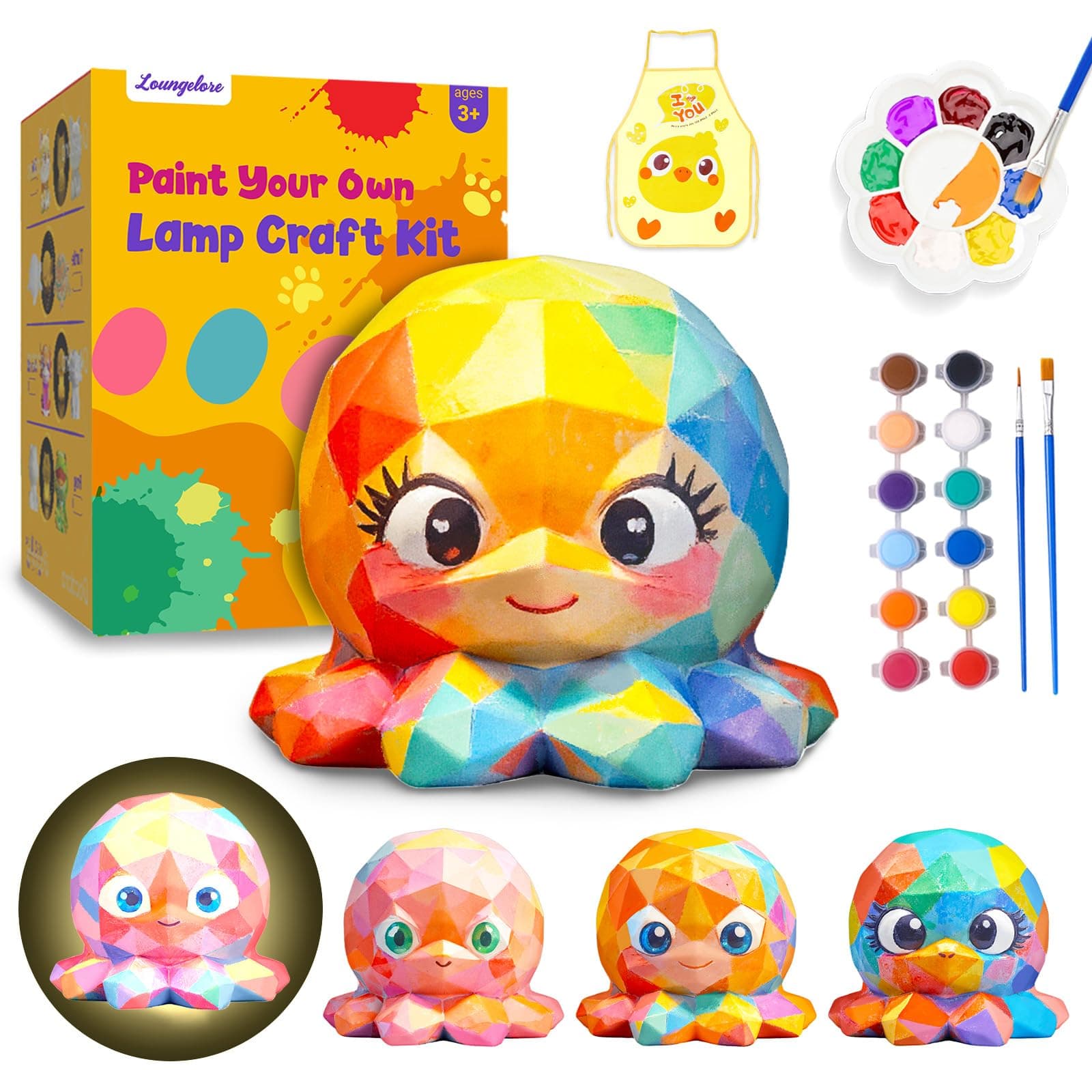 Paint Your Own Octopus Lamp Kit, Arts and Crafts for Kids Ages 8-12, Crafts for Kids Ages 4-8, DIY Octopus Toy Painting Kit, Art Supplies for Boys Girls Birthday Gifts Ages 3 4 5 6 7 8 9 10 11 12+