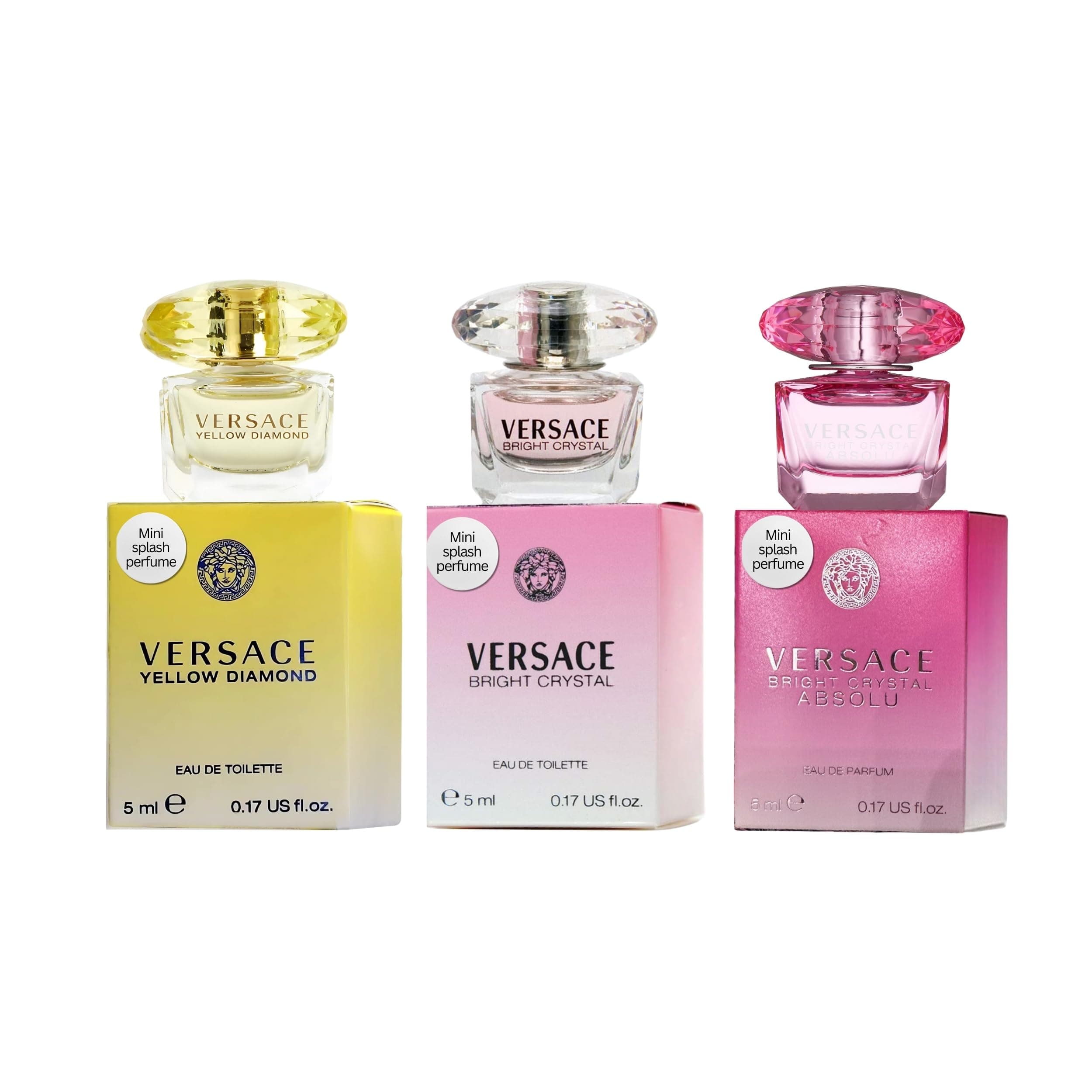 Versace 3-piece Miniatures Fragrance Collection - Bright Crystal Absolu, Bright Crystal, Yellow Diamond - Gift set for Women 0.17 fl oz each