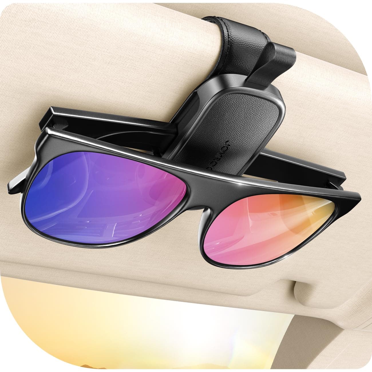 JOYROOM 2026 Unrivaled Stability Sunglass Holder for Car Visor, Magnetic Leather Sunglasses Holder Clip, One Hand Operation Car Glasses Holder, Universal Visor Clips for Cars Accessories, Black