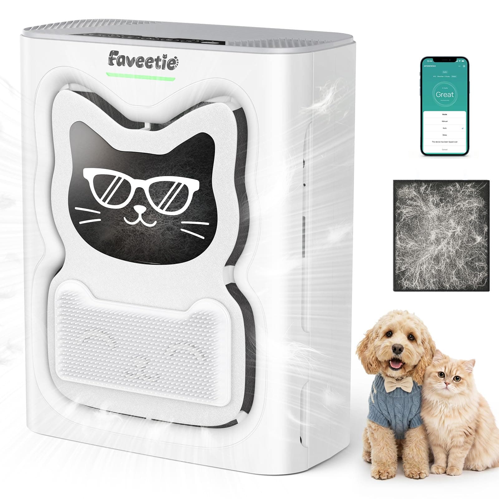 Pet Air Purifier for Home Large Room 2300 sq ft, 4-in-1 H13 HEPA Washable Pre-Filter, Air Quality Sensor & Auto Modes, Quiet Sleep Mode, Air Doctor for Pets Hair Dander Odor Smoke Dust