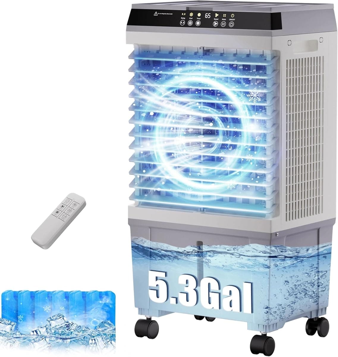 Swamp Cooler,1800CFM Evaporative Air Cooler with 6 Ice Boxes,5.3 Gal Water Tank,120°Oscillation,2 Modes 3 Speeds,12H Timer,Air Cooler for Room,Home,Office,Kitchen,Bedroom,Indoor