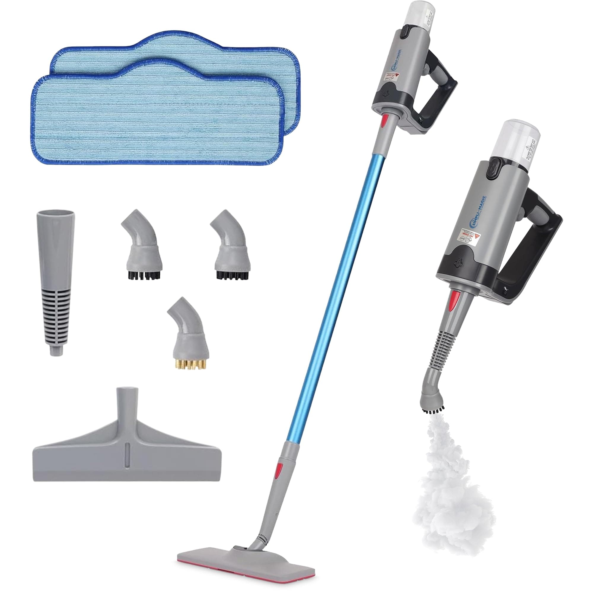 Simpli-Magic 10-in-1 Steam Mop with Detachable Handheld Steamer – Dual-Rod Design for Hardwood Floors, Grout, Walls & Tile Cleaning – Ultra Fast Heating, 3 Steam Modes, 2 Washable Pads, 16FT Cord