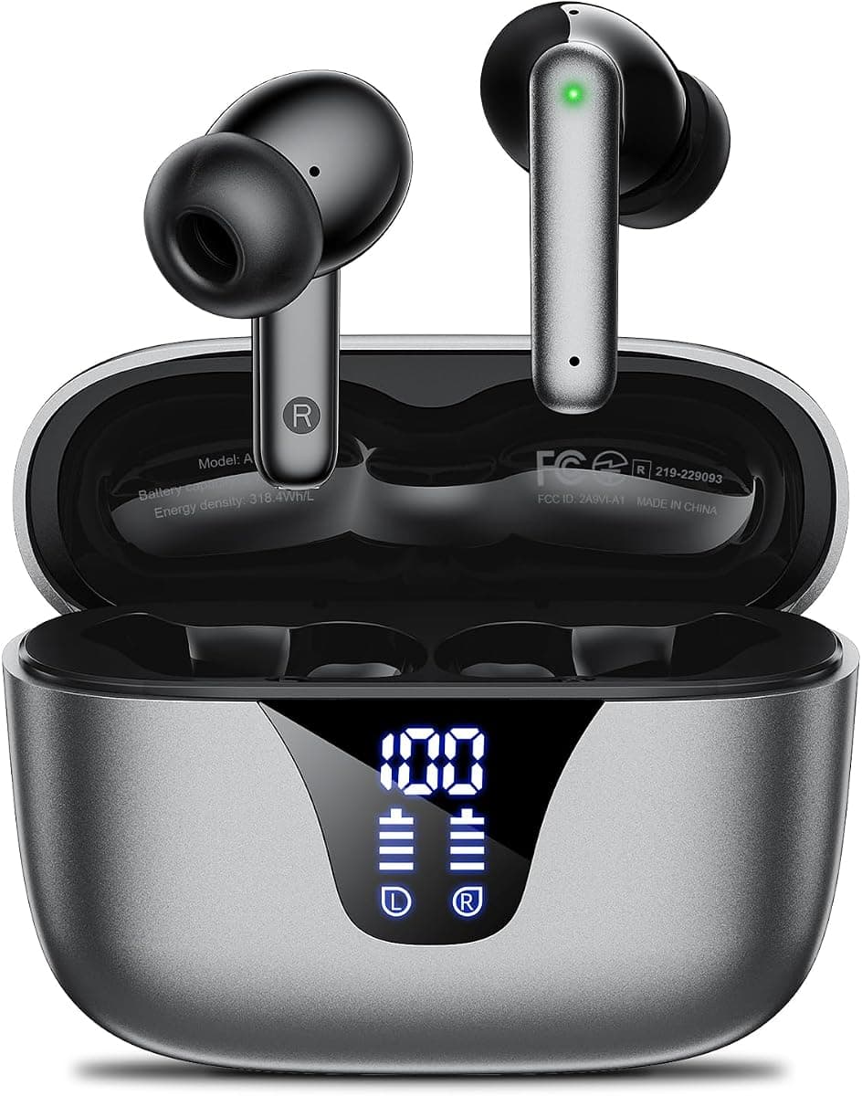 Wireless Earbuds Bluetooth Headphones, 50H Playtime Ear Buds with Mic and LED Digital Display Charging Case, IPX7 Waterproof in-Ear Earphone for iPhone Andriod Phone - Pitch