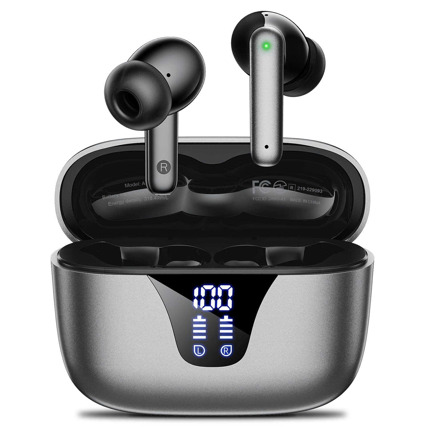 Wireless Earbuds Bluetooth Headphones, 50H Playtime Ear Buds with Mic, LED Digital Display Charging Case, IPX7 Waterproof, Deep Bass Stereo, in-Ear Earphone for iPhone Andriod Phone - Ink