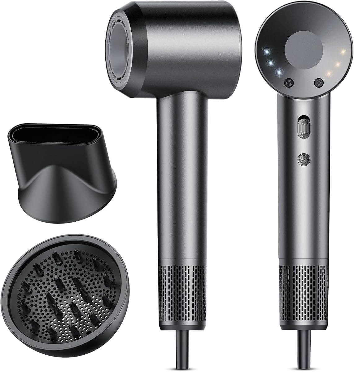aowoka Hair Dryer, 160000 RPM Professional High Speed Ionic Blow Dryer 500 Million Negative Ions & Heat-Control & Low Noise Hairdryer for Faster Drying, Frizz Reduce, Travel with Diffuser（Grey）