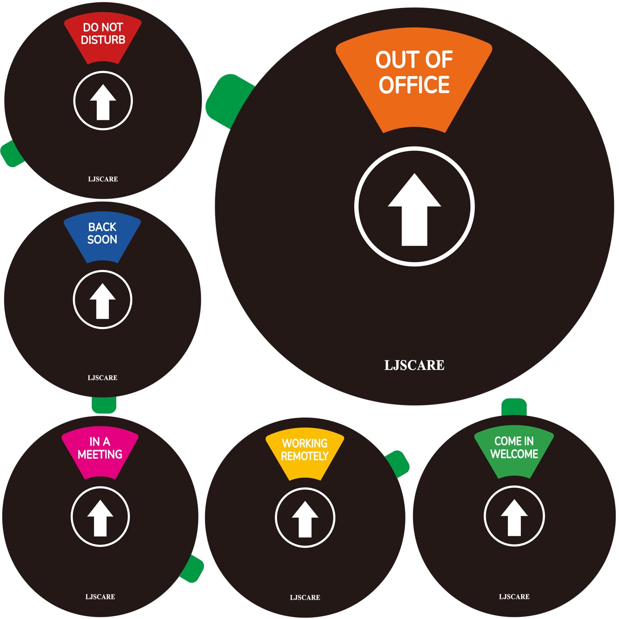 Office Door Sign, Do Not Disturb/Come in Welcome/Out of Office/In a Meeting/Back Soon/Working Remotely 6 Options, LJSCARE Privacy Door Sign 6 inch (Black)