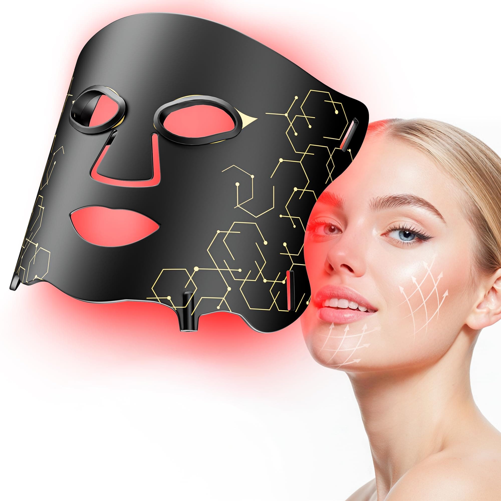 Red Light Therapy Mask with Cooling Gel Pack, 7-Color NIR 850nm LED Face Mask, LED Light Therapy Mask (E106A) with Rechargeable Remote - 180 Mins Use, Red Light Mask Home Travel Gift, Black