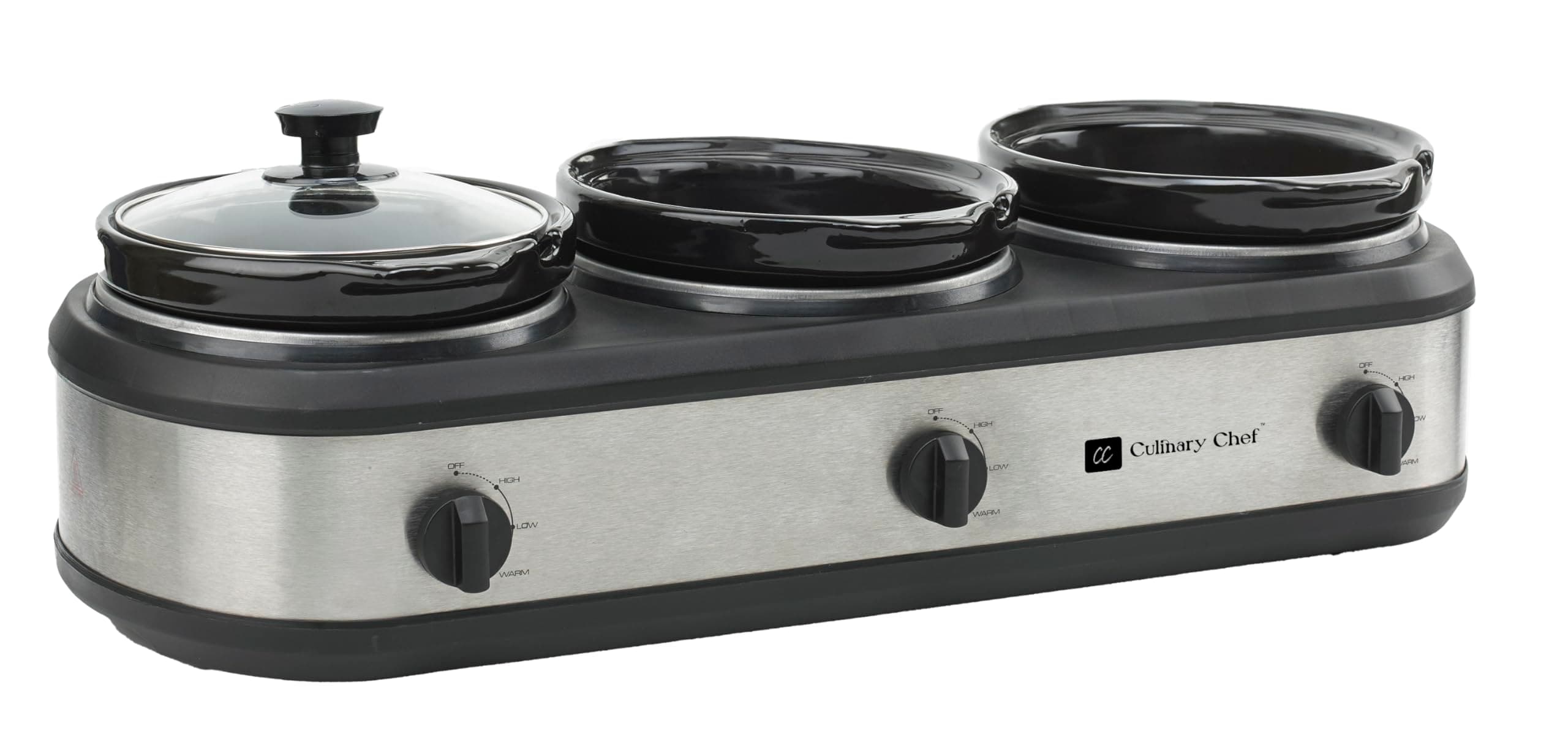 CULINARY CHEF, Triple Slow Cooker, Buffet Server 2.5qt x 3 Pot, Food Warmer – Stainless