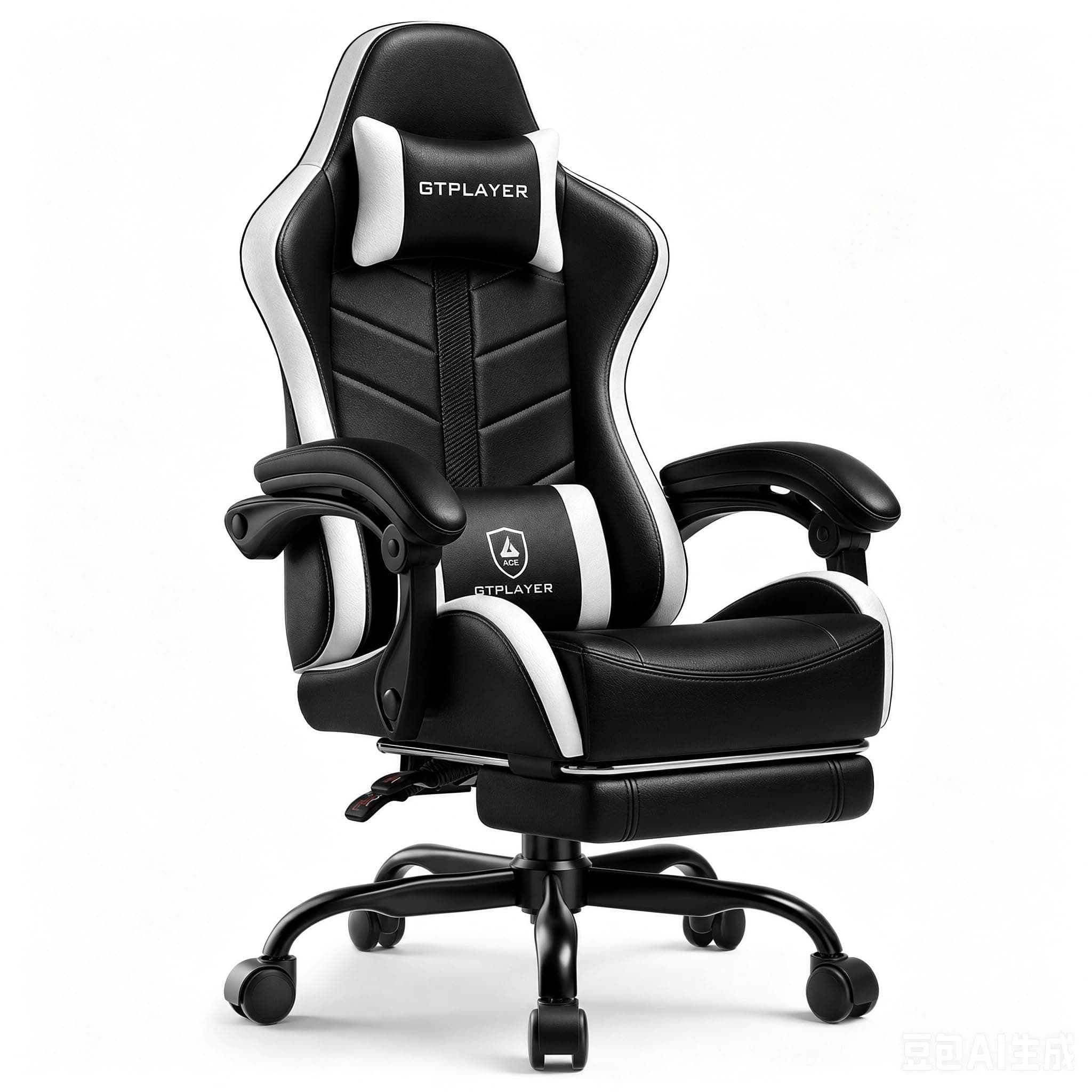 GTPLAYER Gaming Chair for Adults, Ergonomic Computer Gaming Chair with Footrest, Height Adjustable, 90-155° Recline & Removable Headrest Lumbar Support, Snow White