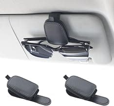 Yuoyar Magnetic Leather Sunglasses Holder for Car, 2 Packs (Black) | Magnetic Car Visor Accessories