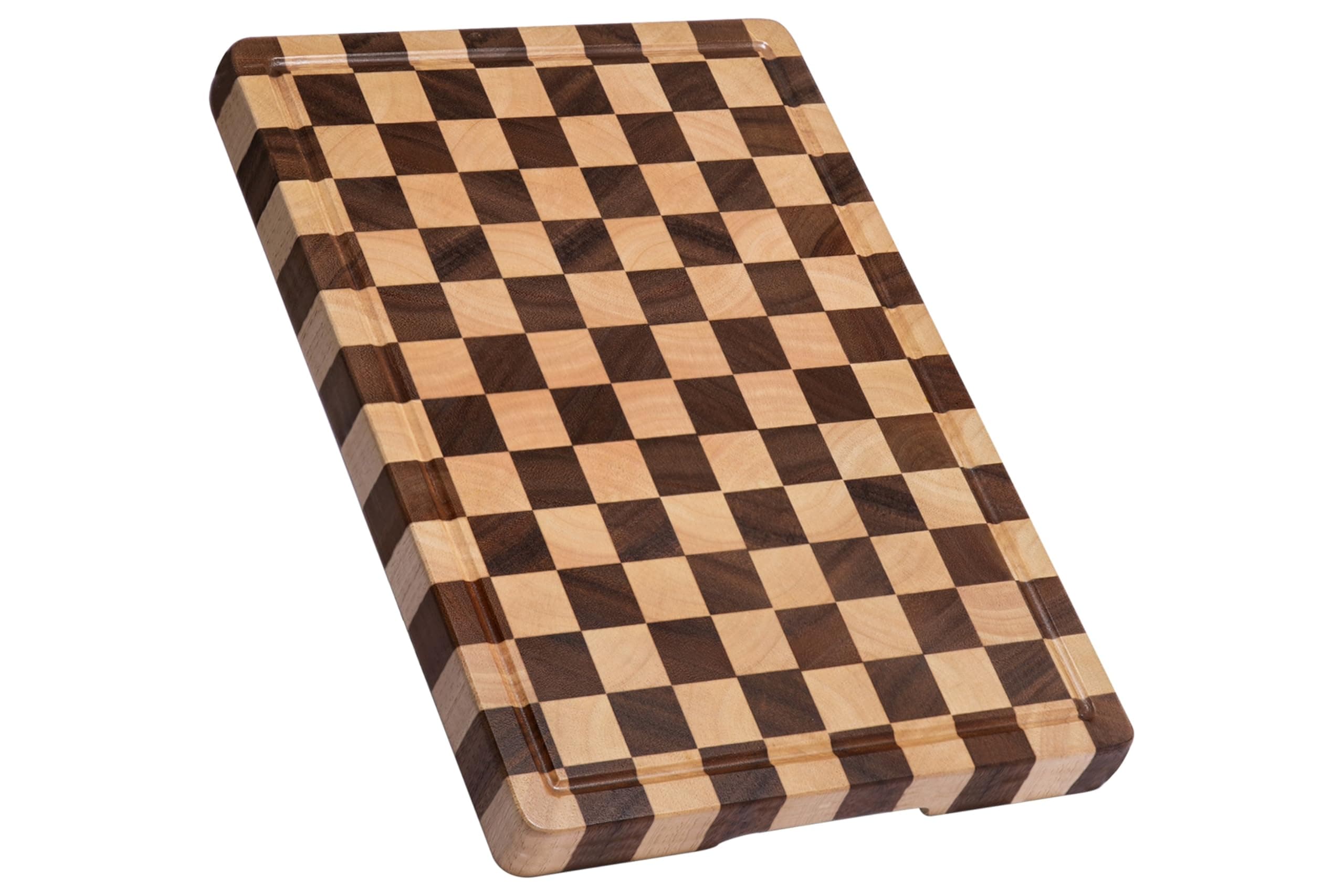 THETCHRY Cutting Boards for Kitchen, Checkered Cutting Board Upgraded, Acacia Wood Chopping Board with Juice Grooves & Handles, Large Butcher Block Serving Tray with Gift Box, 17"X12"X0.8"