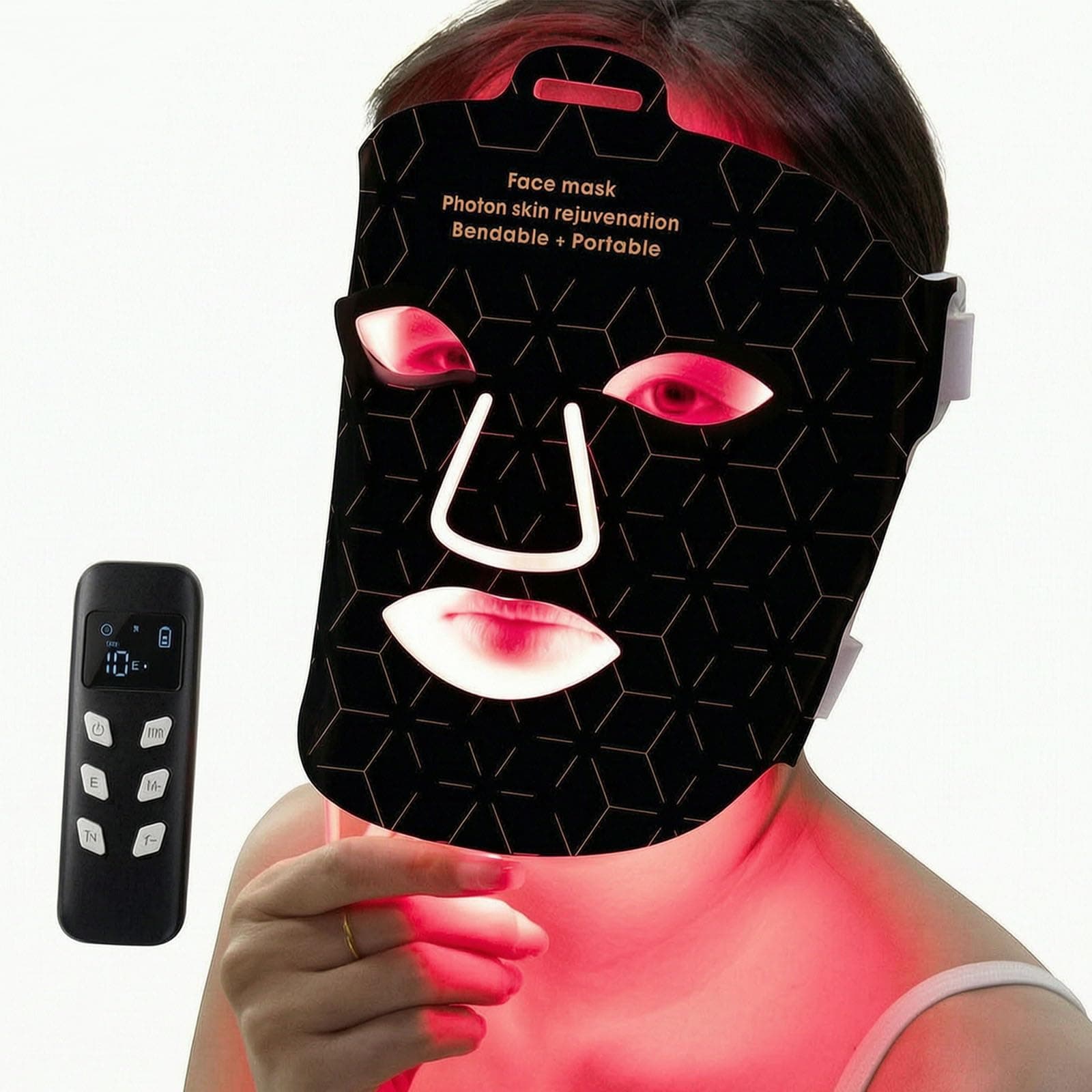 Red Light Therapy for Face at Home, 4 Modes LED Mask | 660nm Red Light & 850nm Infrared Light Therapy, With a Portable Rechargeable Timer Controller, 240 Chips, Black
