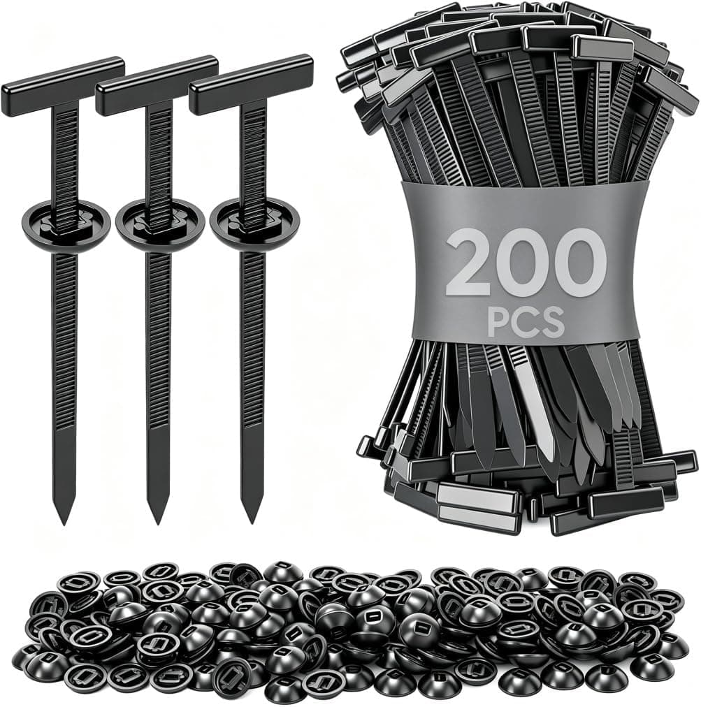 200PCS T-Head Cable Tie Buckle, PA66 Push Pin Clips for Car Repair | Self-locking Triple-Tooth, Anti-Aging, & Tough. Heat and Impact Resistant. For Fender, Bumper, Trunk Liner. Bases Included