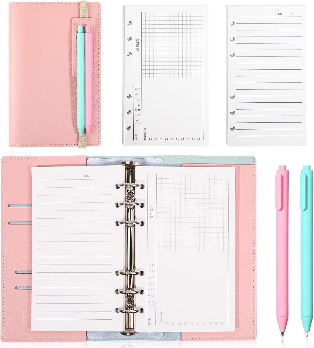 miikoul Small Pocket Notebook Journals with Pen,Weekly Planner Book Refillable Lined Journal Notebooks 100 GSM Note Pads Portable Notepad for Taking Back to School Supplies Writing 7.6" X 5" 180 Pages