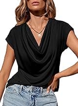 EVALESS Fashion 2026 Cowl Neck Tops for Women Dressy Casual Short Sleeve Shirts Summer Clothes Outfits