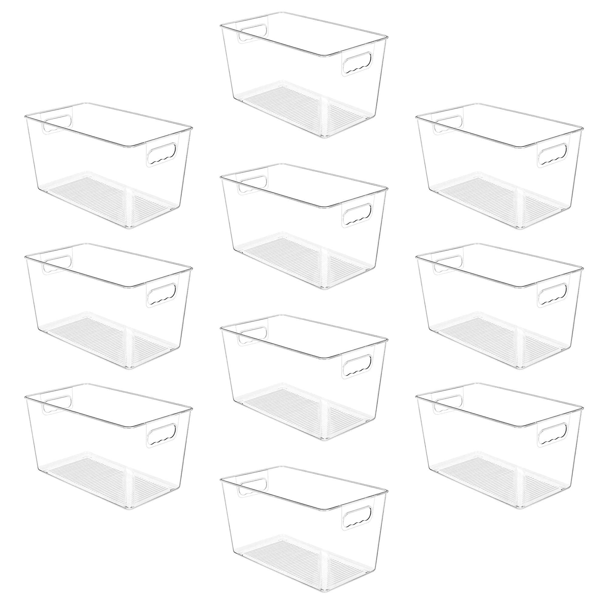 YIHONG 10 Pack Clear Pantry Organizer Bins, Plastic Containers with Handle for Kitchen,Freezer,Cabinet,Closet,Bathroom Under Sink Storage
