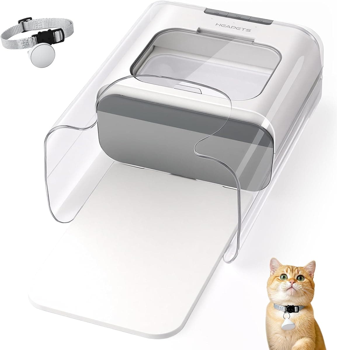 HEAPETS RFID Automatic Cat Feeder with Collar Sensor, Anti-Stealing Food Dispenser with Sealed Lid for Wet Dry Food and Different Diet for Multi-Pet Home, Auto Pet Feeder for Cats & Small Dogs, White