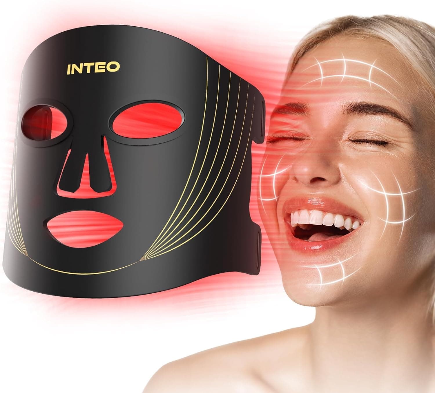 INTEO Red Light Therapy for Face, 3 Modes Portable Red Light Therapy Mask (NIR 850nm&Red 620nm, Yellow, Blue) with Timing Function, 2000mAh Rechargeable Red Light Mask Skin Care for Home Travel Yoga