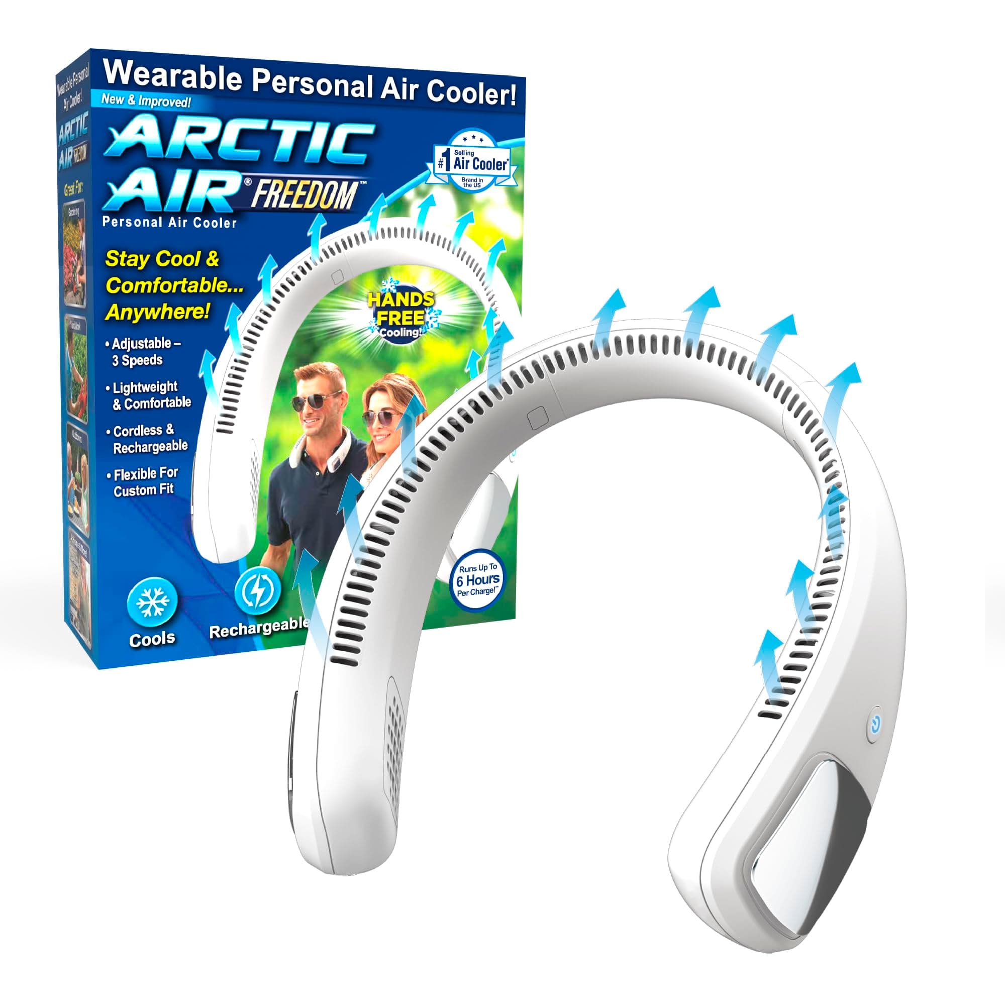 Arctic Air Freedom Personal Air Cooler - Portable 3-Speed Neck Fan, Hands-Free Wearable Design, Lightweight, Cordless And Rechargeable