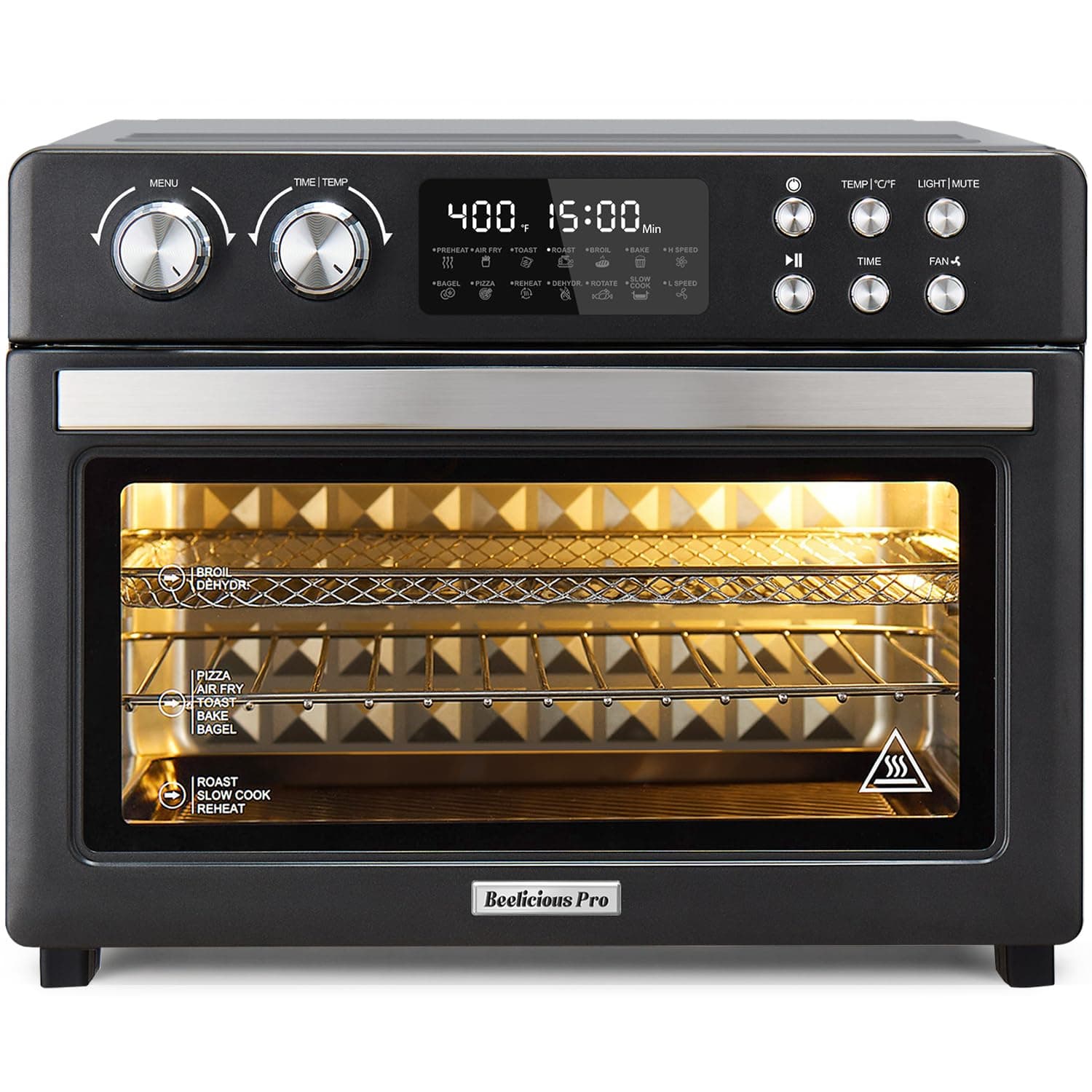 28QT Air Fryer Toaster Oven Combo, Large 12-in-1 Convection Countertop Oven with Next-Gen HeatWave Convection, 3-Layer Cooking, Rotisserie for Chicken, Fits 11" Pizza, Full Accessories, Sparkle Black