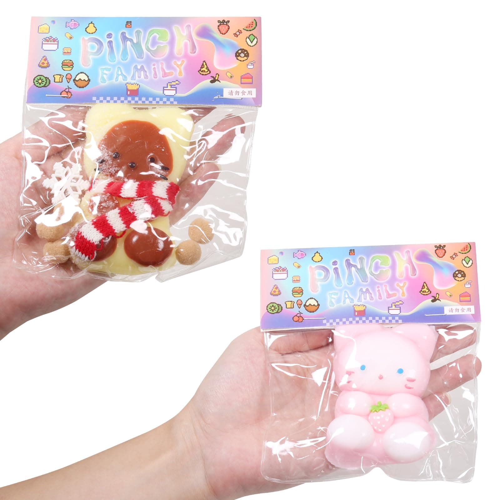 2pcs Squishy Cat Squeeze Toys, Squeeze cat Kawaii Sticky Squishies Stress Relief Squishies for Kids Party Favors, Pinch Family Fidget Toys Squishy Suitable Adults Kids