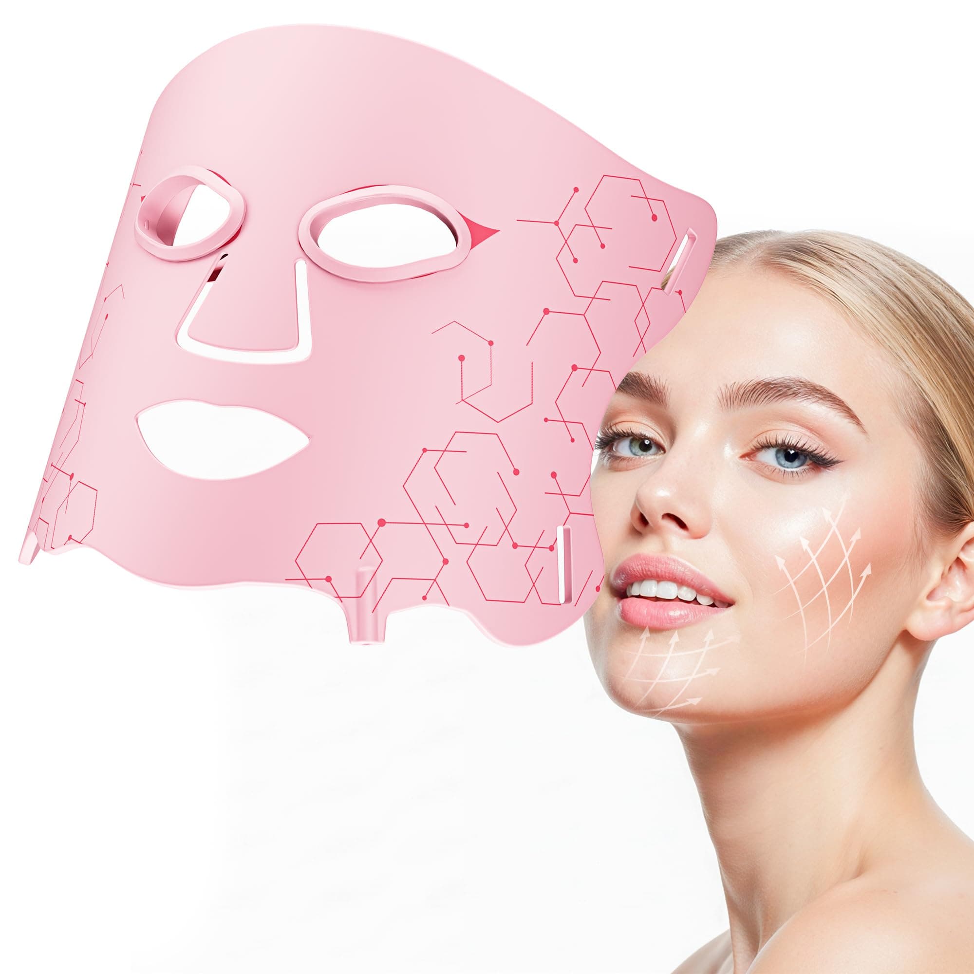 Red Light Therapy Mask with Cooling Gel Pack, 7-Color NIR 850nm LED Face Mask, LED Light Therapy Mask (E106A) with Rechargeable Remote - 180 Mins Use, Red Light Mask Home Travel Gift, Pink
