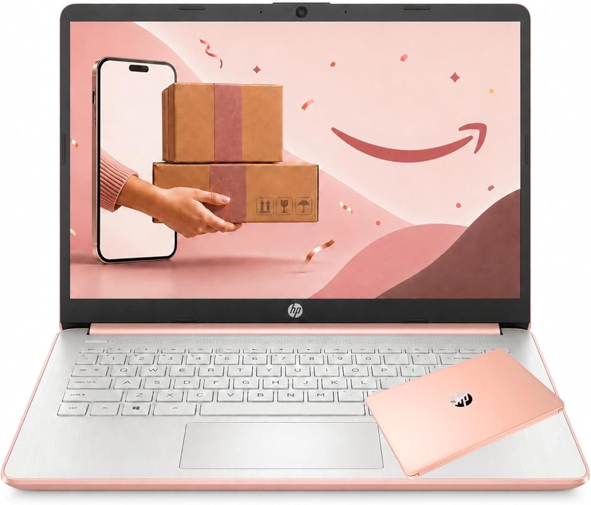 HP Business and Home Laptop, 8GB RAM, Intel Processor, Microsoft Office 365 One Year, 64GB SSD, Windows 11 | No Mouse, Fast Response, Long Battery Life, Rose Gold