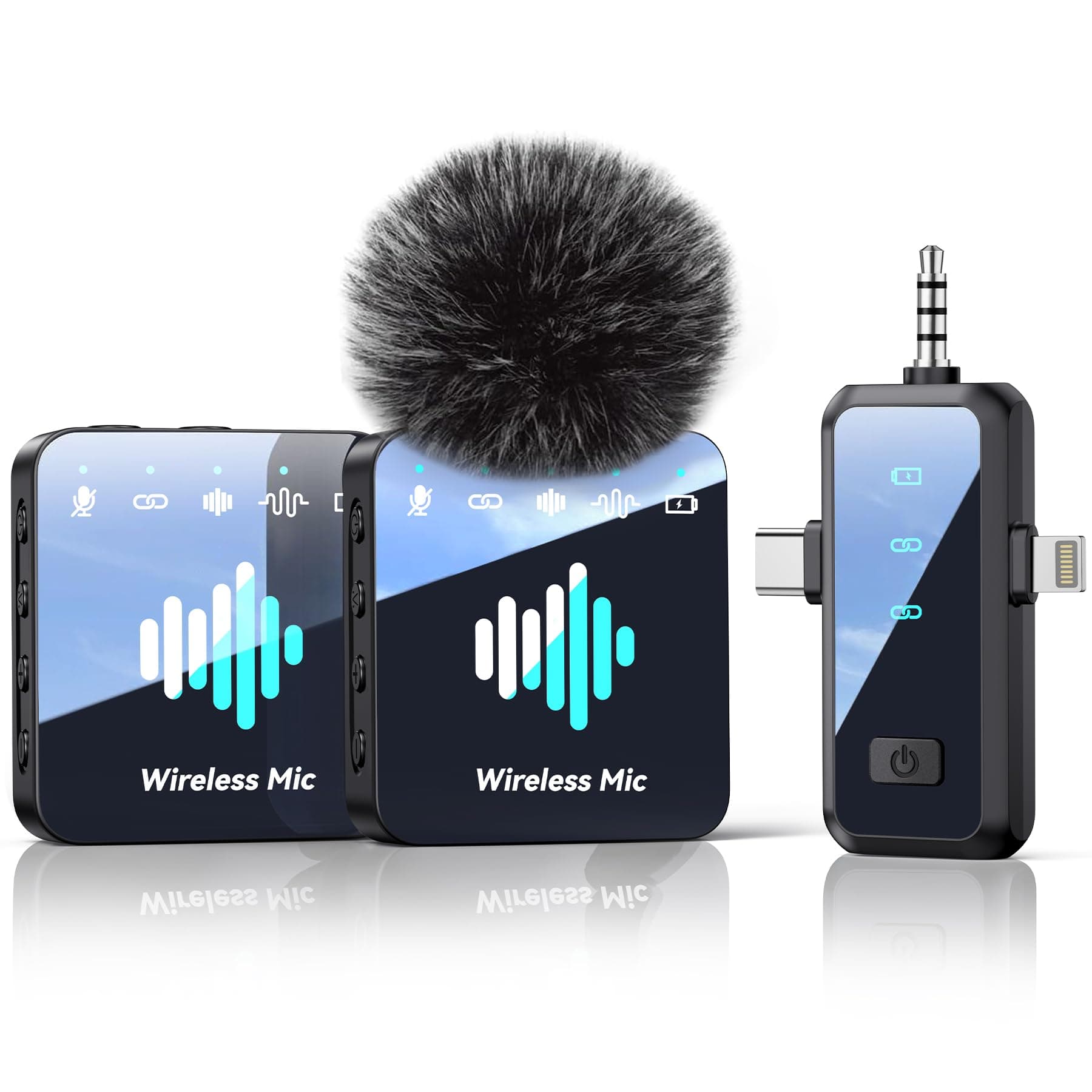 MENERESAS Wireless Microphone for iPhone: 40dB Noise Canceling Mini Mic with 20Hz-20kHz Audio, 328ft Range, 20H Battery, 3-in-1 Lavalier Microphone for Video Recording