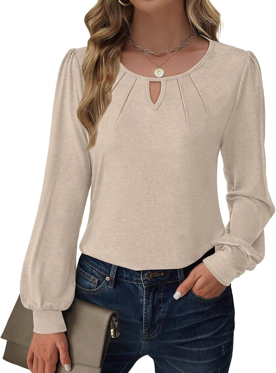 GKBK Womens Long Sleeve Tops Dressy Business Casual Blouses Basic Loose Fit V Neck Work Shirt Fall Clothes Outfits
