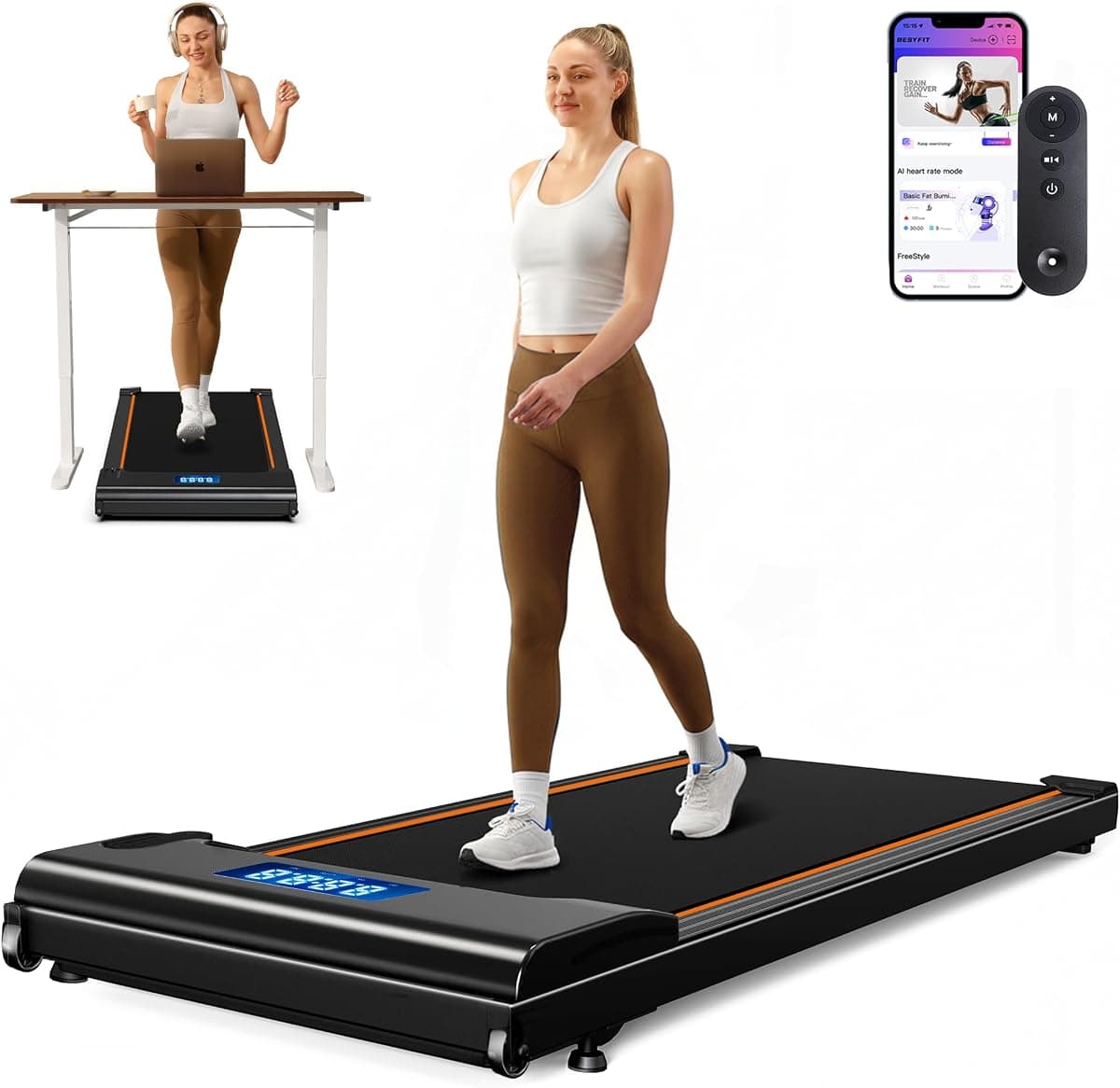 NeoSilent Walking Pad Under Desk Treadmill for Home Office with BLDC Core and Extra-Large Belt, App and Remote Control, Portable and Compact for Small Space