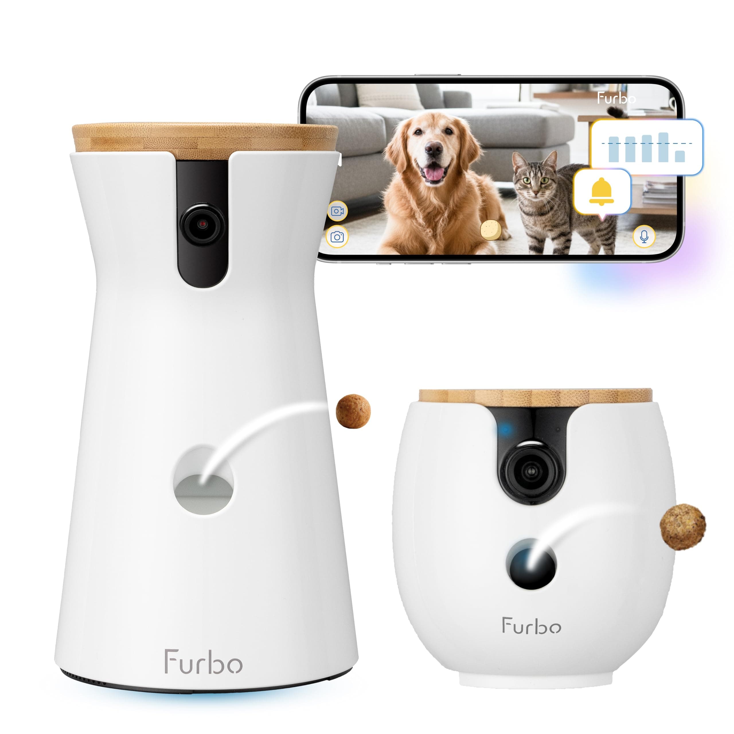 Furbo 360° Dog Camera + Mini 360° Cam [New Subscription Required at Setup] 2-Camera Bundle Nanny Subscription: Dog Safety Alerts, Pet Camera with Speaker, Phone App & Night Vision