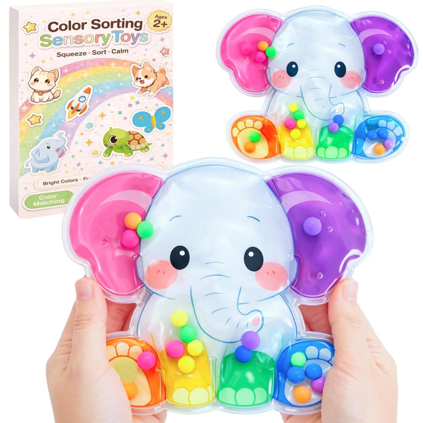 Color Sorting Sensory Toys for Toddlers, Roadtrip Travel Essenstial Fine Motor Autism Fidget Preschool Classroom Activities for Kids (Elephant)