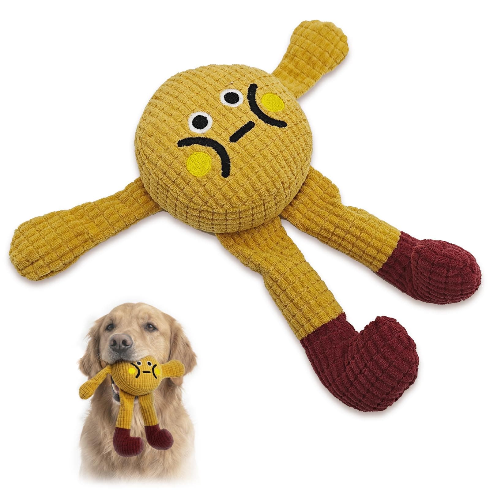 Squeaky Dog Chew Toy Teething Interactive Plush Stuffed Toys with Squeaker Crinkle Paper for Small Medium Breed Tough Durable Funny Pet Supplies Ideal Puppy Cats Gifts - Waffle Doll, Medium