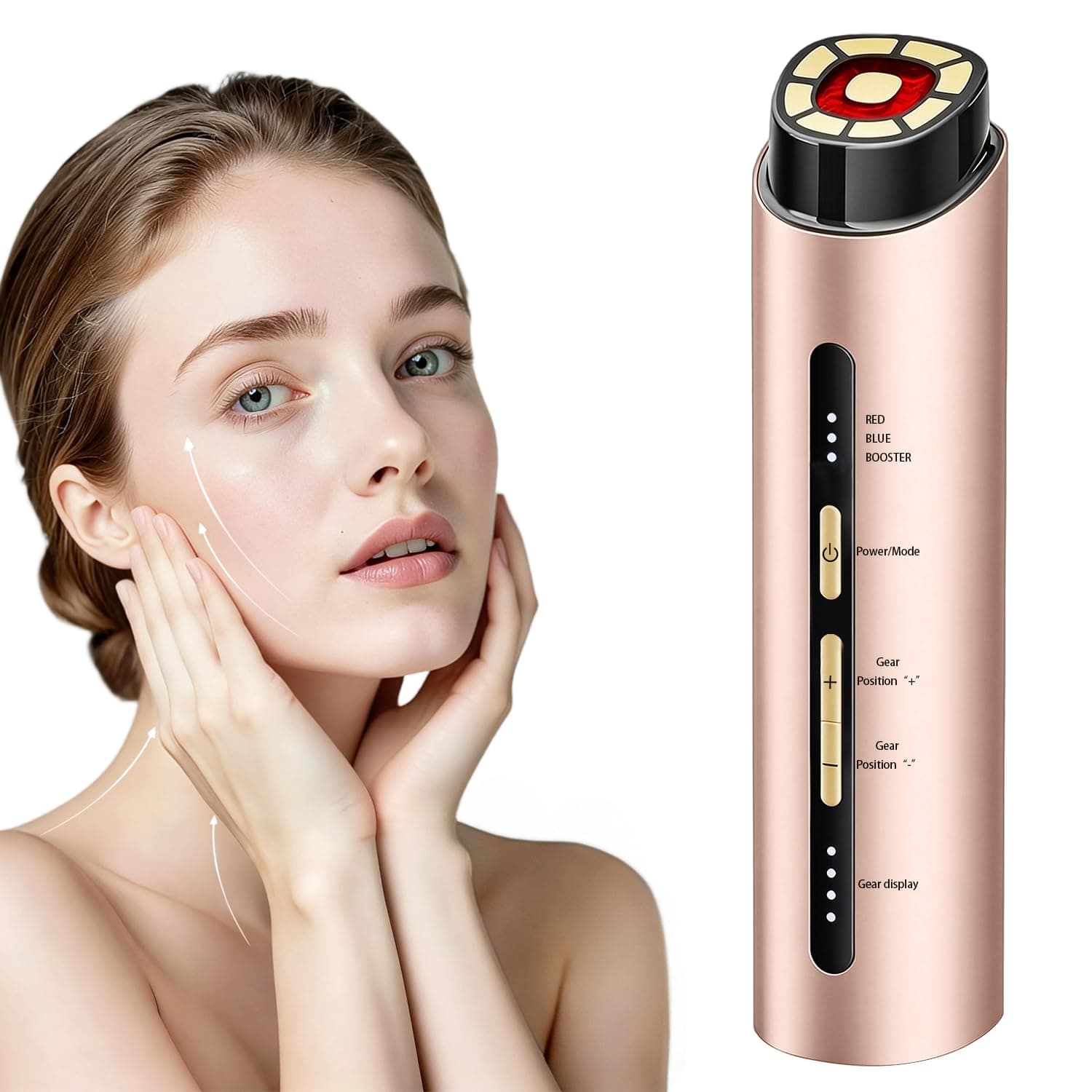 Microcurrent Facial Device, 3 Modes Red & Blue Light Therapy for Face and Neck, Face Massager Smart Temperature Control, 1800mAh Rechargeable for Home & Travel Use, Skincare Gift