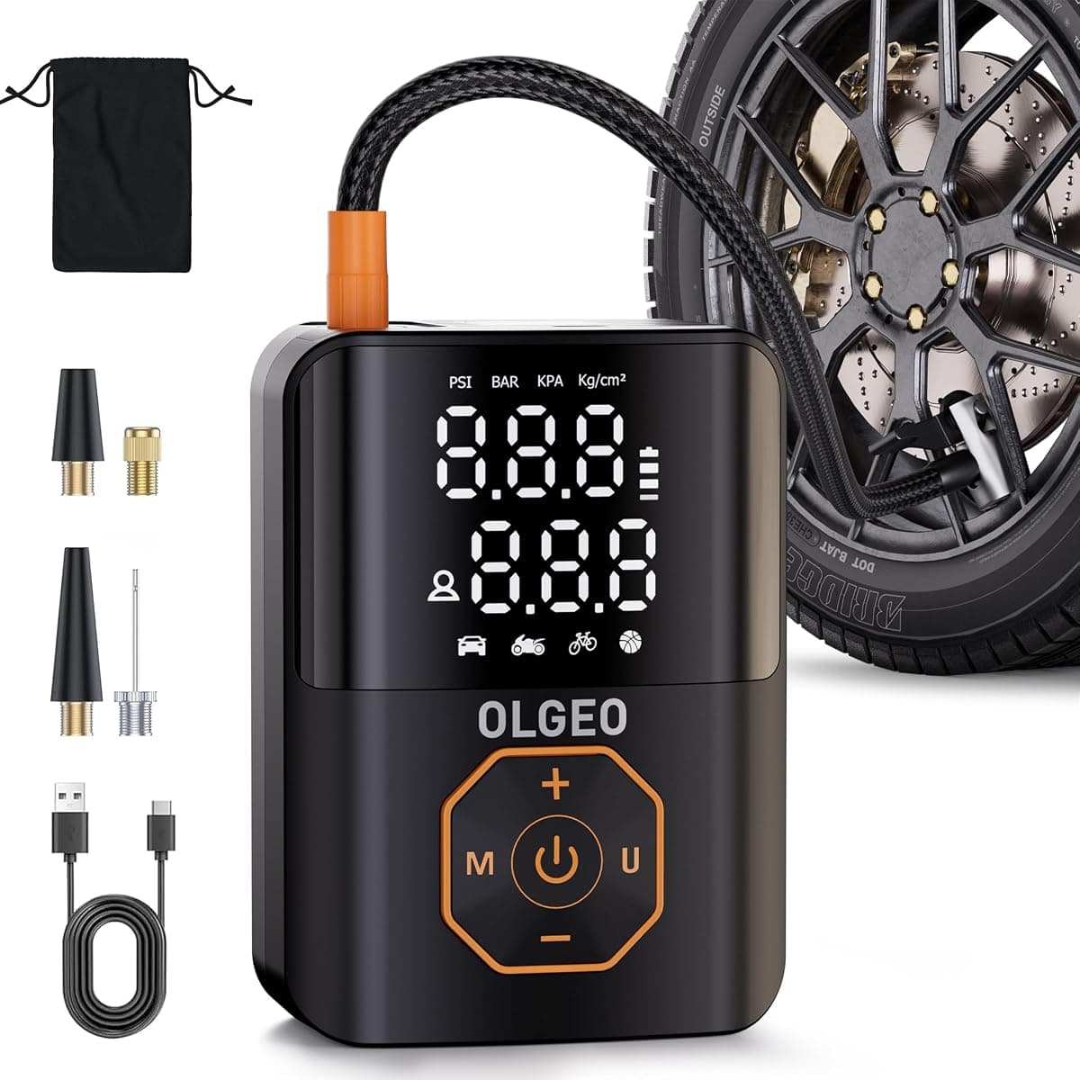 Tire Inflator Portable Air Compressor, 160PSI Air Pump for Car, Air Compressor with Digital Pressure Gauge, LED Light and Auto Shut-Off, Tire Inflator Suitable for Car Motor Bike Ball