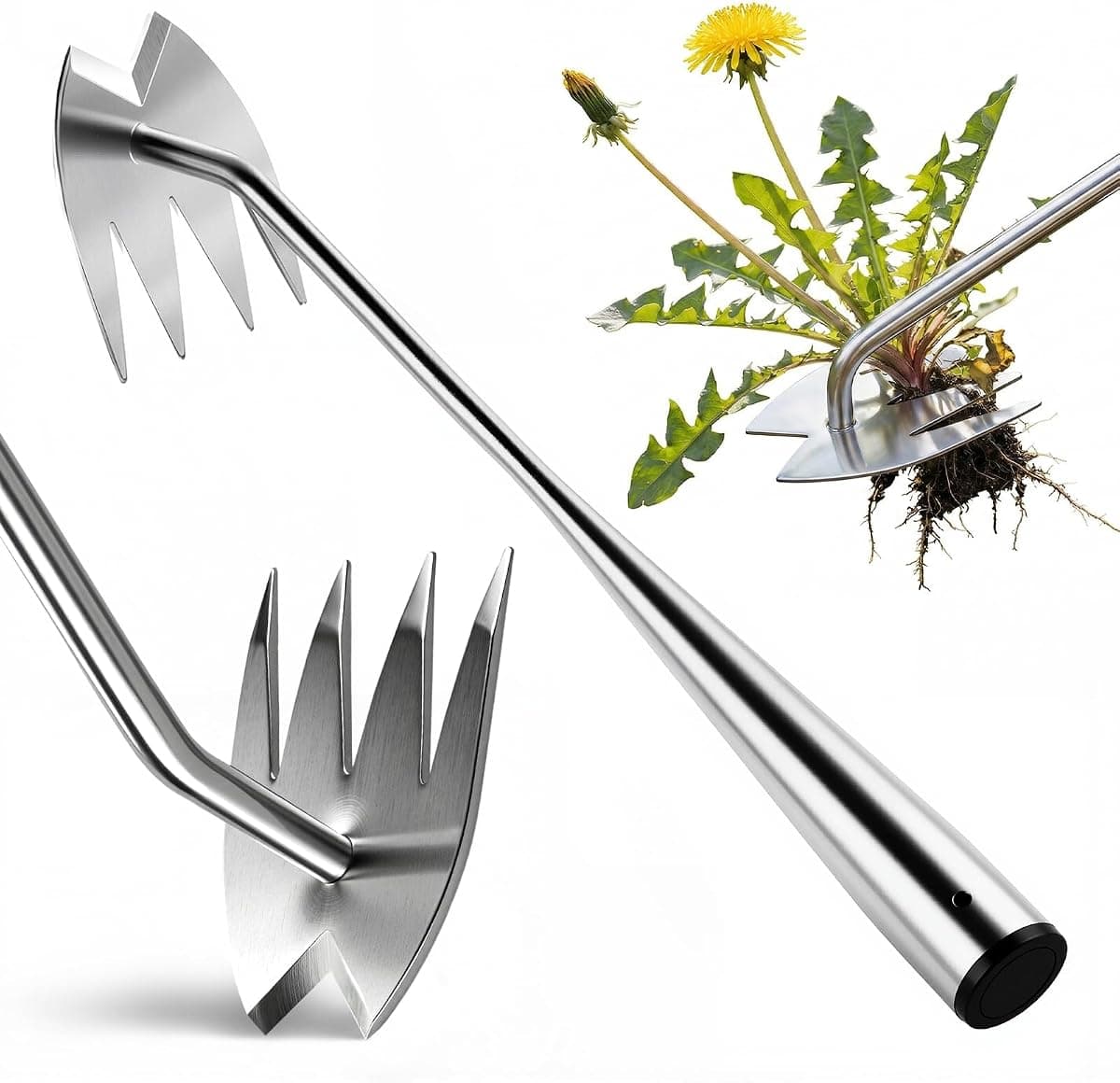 LOOHOI Garden Hand Weeder Tool, Heavy-Duty Stainless Steel Weeding Tool for Deep Root Removal, Portable Garden Weed Removal Tool for Lawn, Flower Beds & Yard