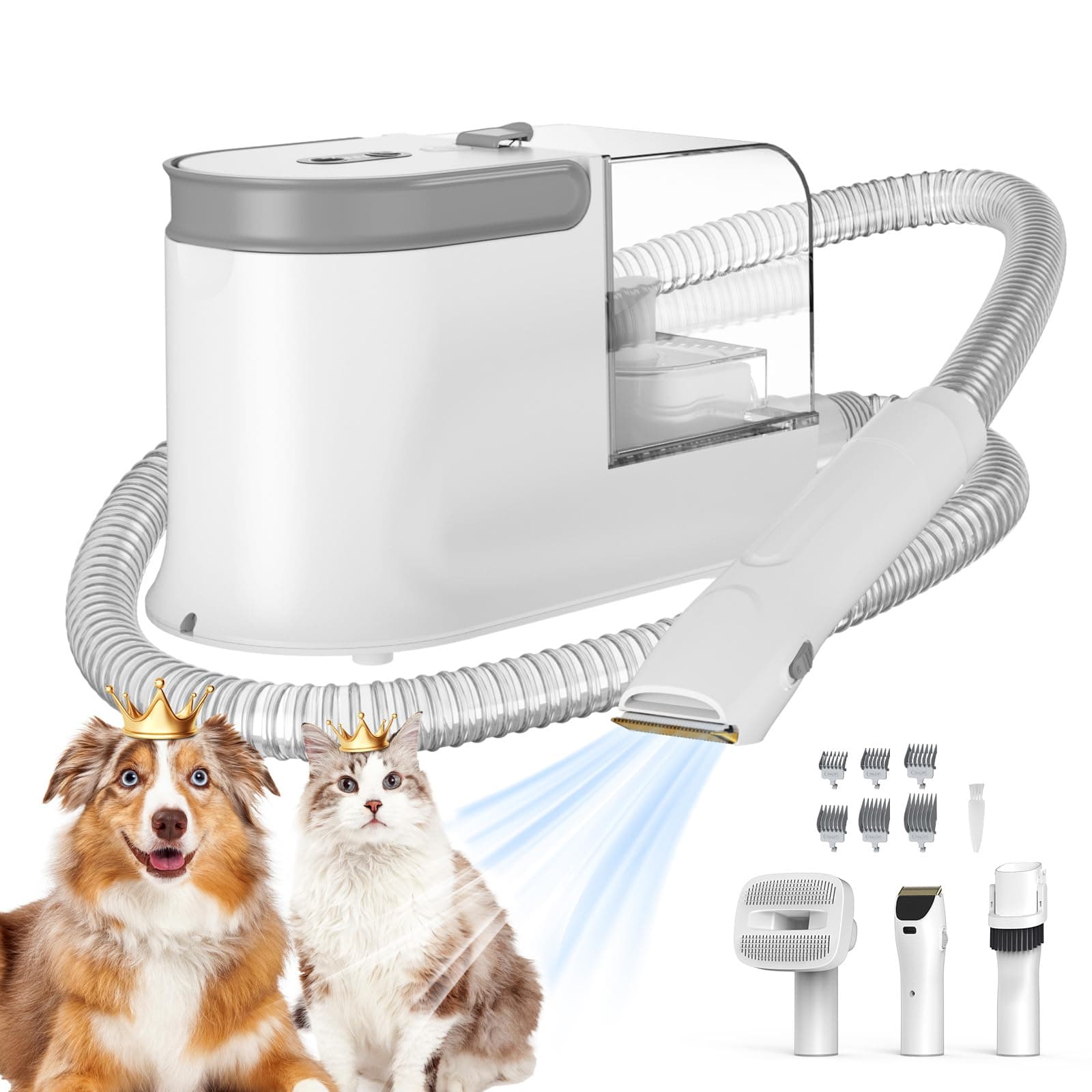 Dog Grooming Vacuum, Dog Grooming Kit, 3 Suction Modes Dog Brush Vacuum with 5 Pet Grooming Tools (Off-white)