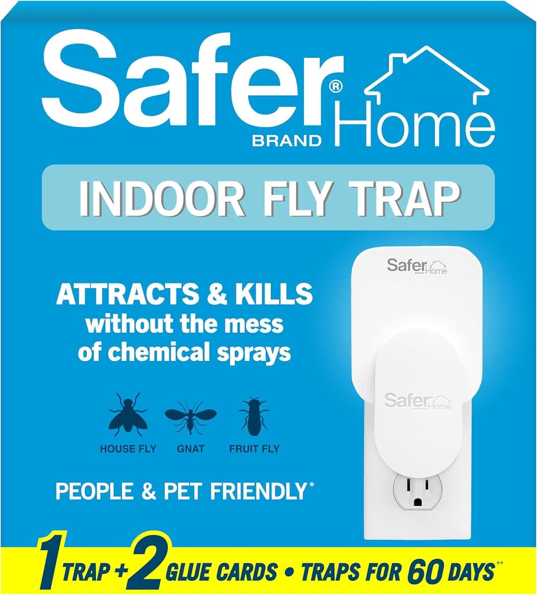 Safer Home Flying Insect Trap, Plug-In Fruit Fly Trap for Indoors, 1-Pack | Flying Insect, Moth, & Gnat Trap, Fruit Fly Killer, Fly Catcher, 24/7 Catch, Chemical-Free, 1 Trap + 2 Glue Cards, SH502
