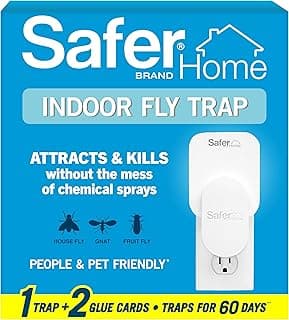 Safer Home Flying Insect Trap, Plug-In Fruit Fly Trap for Indoors, 1-Pack | Flying Insect, Moth, & Gnat Trap, Fruit Fly Killer, Fly Catcher, 24/7 Catch, Chemical-Free, 1 Trap + 2 Glue Cards, SH502