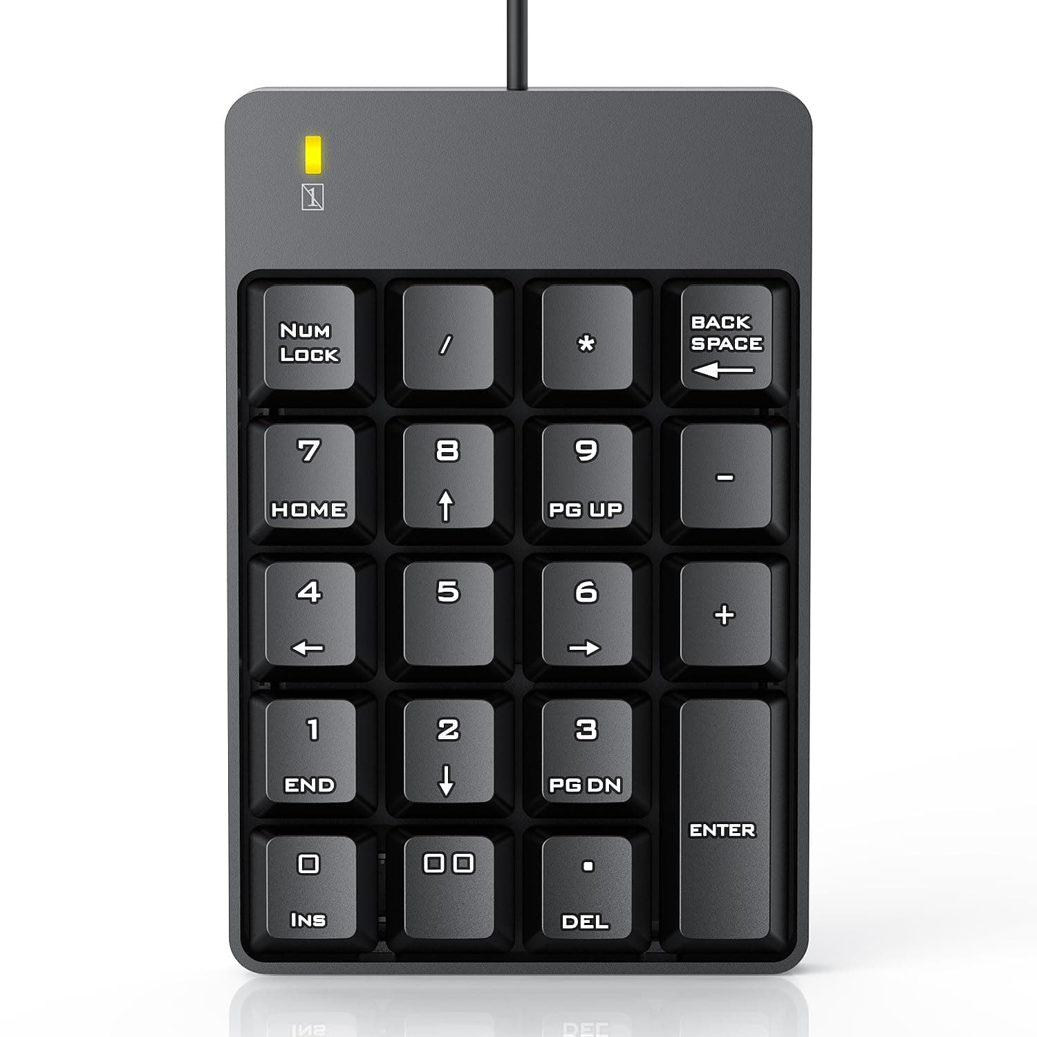 TechGarden Wired Number Pad, USB Numeric Keypad 19 Key Number Keypad Keyboard for Laptop PC Computer Notebook, Big Print Letters - Black