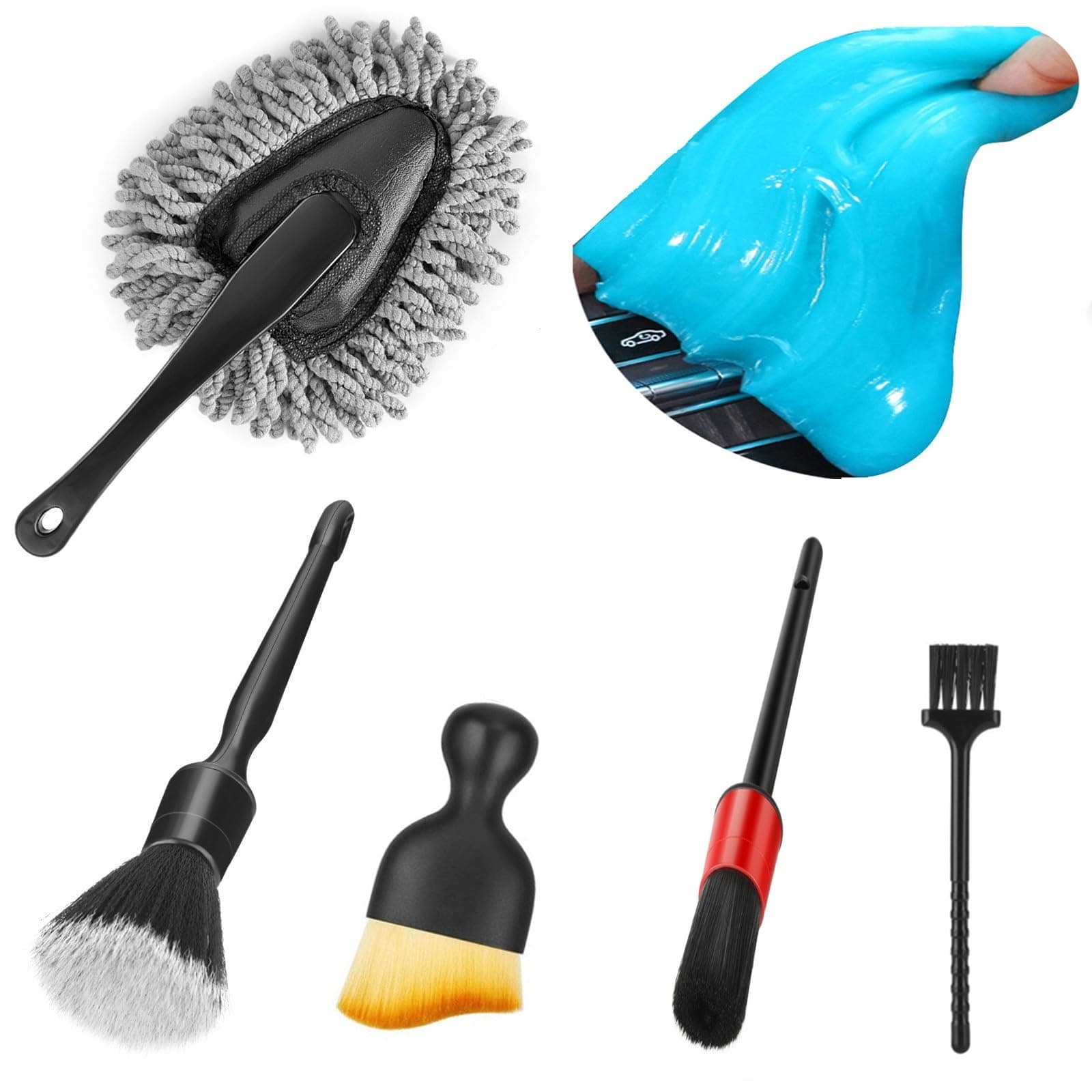 Fitosy Car Interior Duster Detail Brush Cleaning Gel Kit, Dust Remover | Slime Putty Cleaner Soft Detailing Brushes Car Accessories Essentials Supplies Tools for Men Women, Auto Truck SUV RV