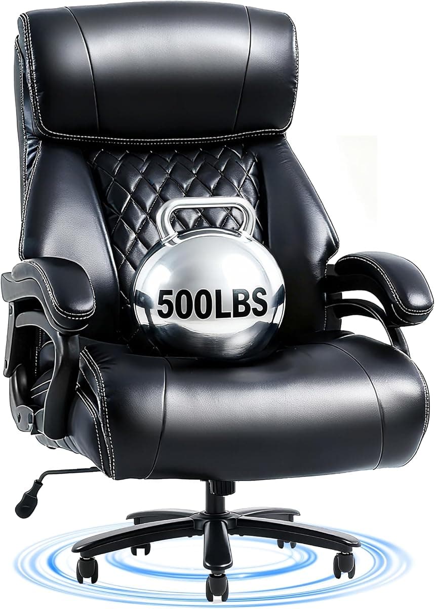 FLEXISPOT 500lbs Big and Tall Office Chair for Heavy People, High Back Heavy Duty Computer Chair with Stable Armrest 1D Lumbar Support, Desk Chairs for Working Gaming Relaxing, PU Leather, Black