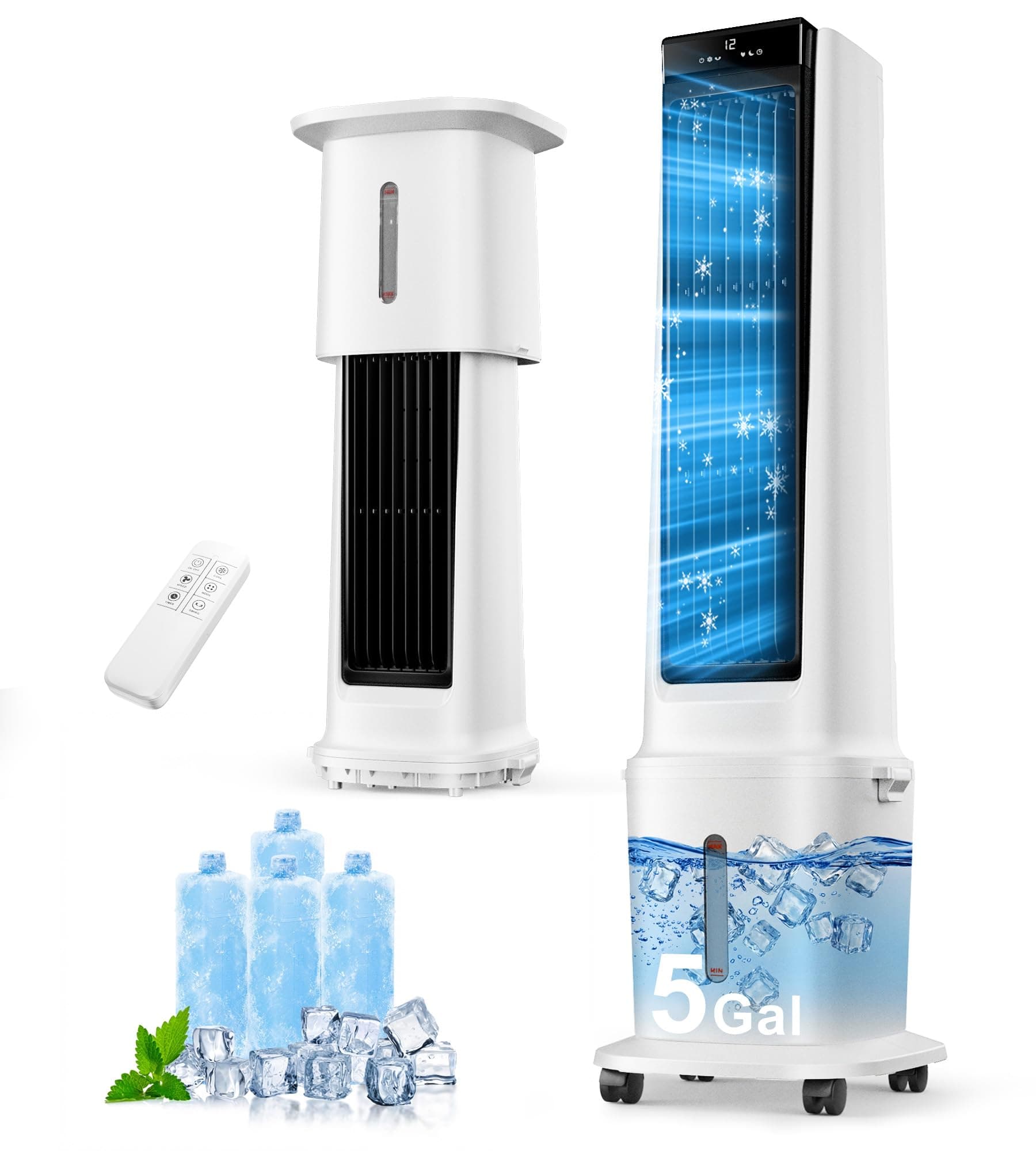 MEPTY 46"Cooling Fans that Blow Cold air,3-IN-1 Windowless Portable Air Conditioners,Swamp Cooler,12H Timer,4 Modes & 3 Speeds,Evaporative Air Cooler with Removable 5Gal Water Tank for Bedroom Indoor