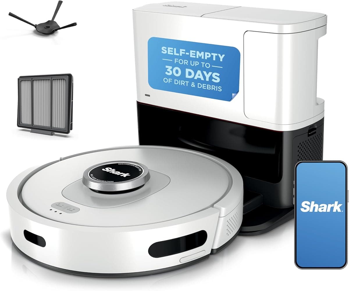 Shark Matrix Clean | Robot Vacuum Cleaner with Powerful Suction for Pet Hair, Rugs, Carpets & Hard Floors | Self-Empty Base | 60-Day Capacity | Voice Control | LiDAR Navigation | White | AV2511AE​