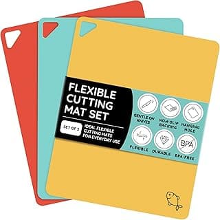 July Home Cutting Board Alternative for Kitchen - Extra Thick Flexible Plastic Cutting Board Set of 3, Non-Slip, BPA-Free, Easy to Clean, Colored Cutting Mats for Cooking, Durable Chopping Sheets