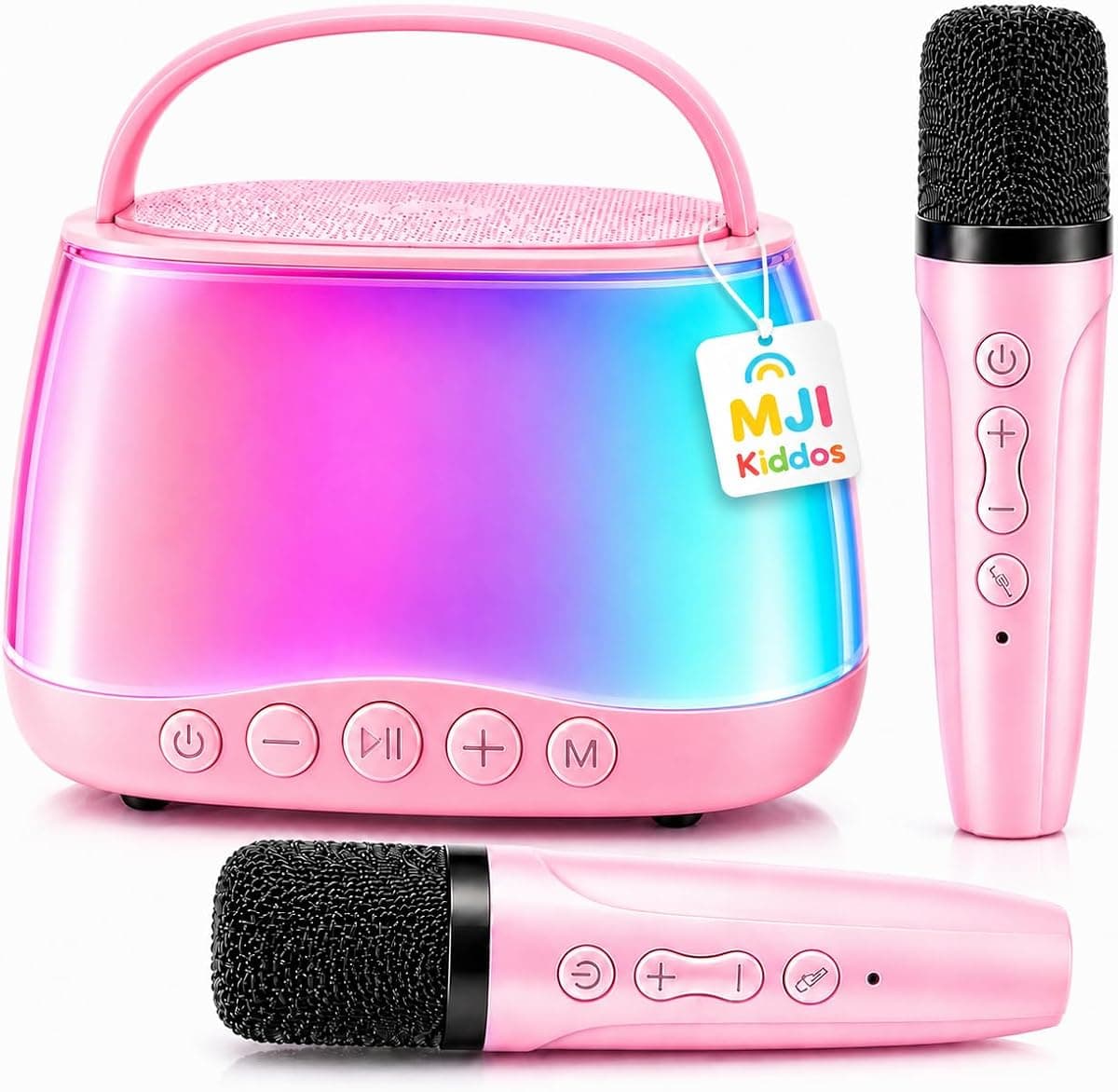 Kids Karaoke Machine with 2 Wireless Microphones, Bluetooth Speaker with Voice Changer & LED Lights, Portable Singing Toy Gift for Boys & Girls Ages 3–12