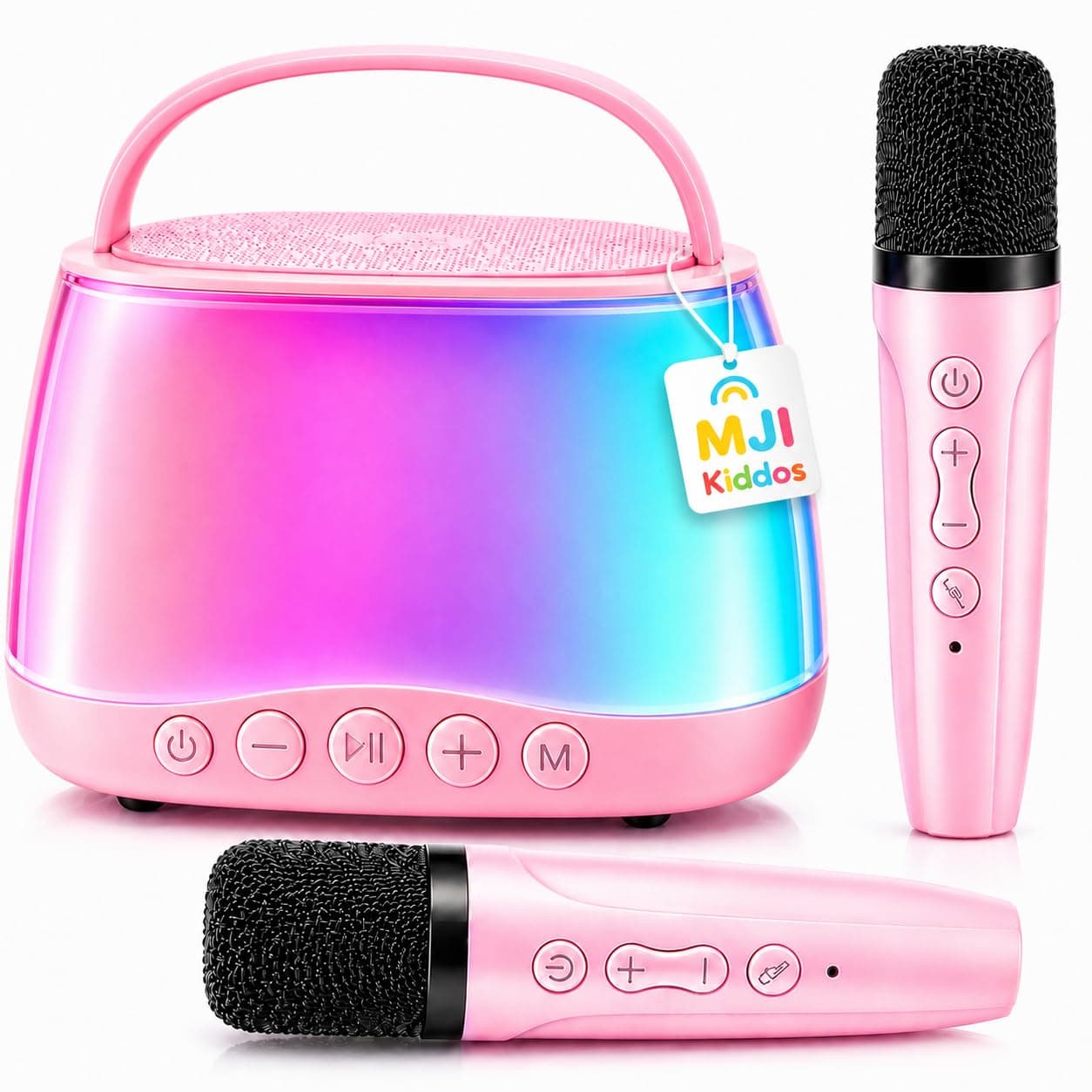 Kids Karaoke Machine with 2 Wireless Microphones, Bluetooth Speaker with Voice Changer & LED Lights, Portable Singing Toy Gift for Boys & Girls Ages 3–12