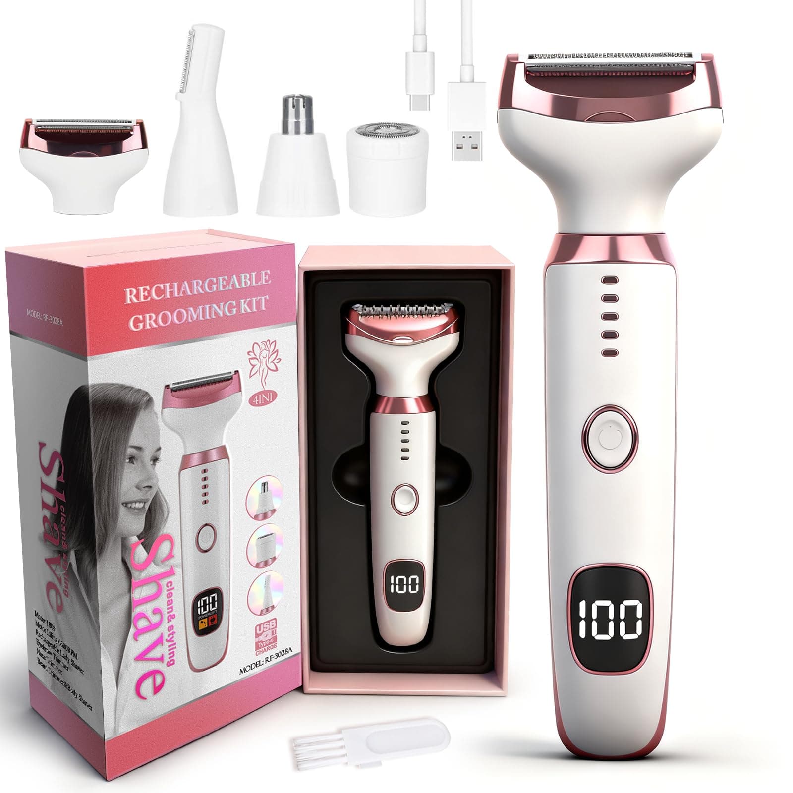 2026 LED Display Electric Razor for Women Men,Beauty Women's Wet & Dry Electric Shaver, Painless 4 in 1 Painless Body Razors,Cordless Ladies Shaver for Legs, Arm and Bikini (Pink)
