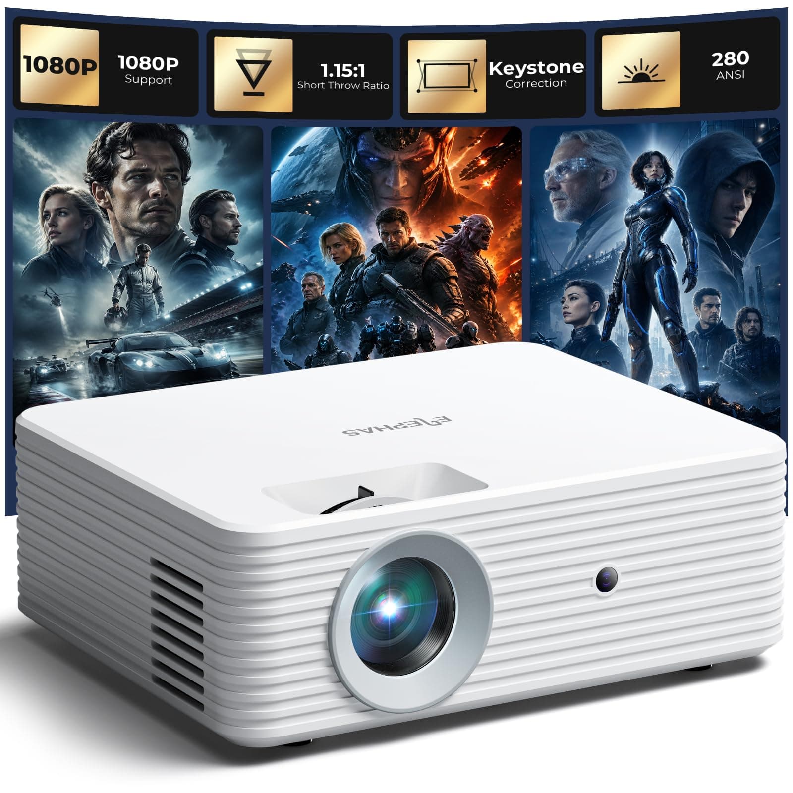 Mini Projector for iPhone, ELEPHAS Portable Projector for Bedroom | Built-in Speaker, 1080P Support, Small Pocket Movie Proyector Compatible with Android/iOS/Windows/TV Stick/HDMI/USB
