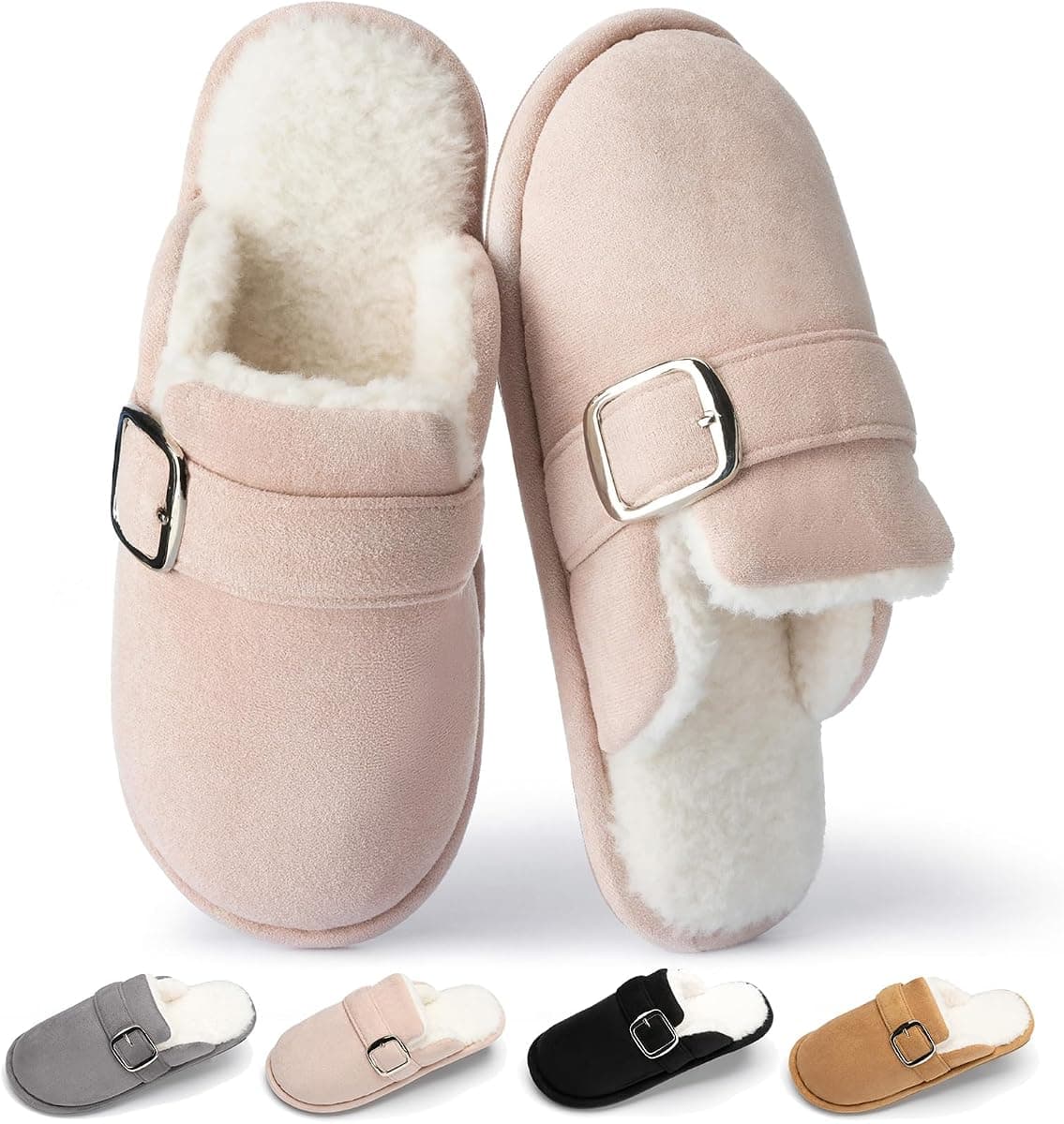 GOEWY Fuzzy Slippers for Women with Memory Foam Warm Winter Suede House Slippers Shoes Indoor Outdoor Gifts For Women Faux Fur Anti-Skid